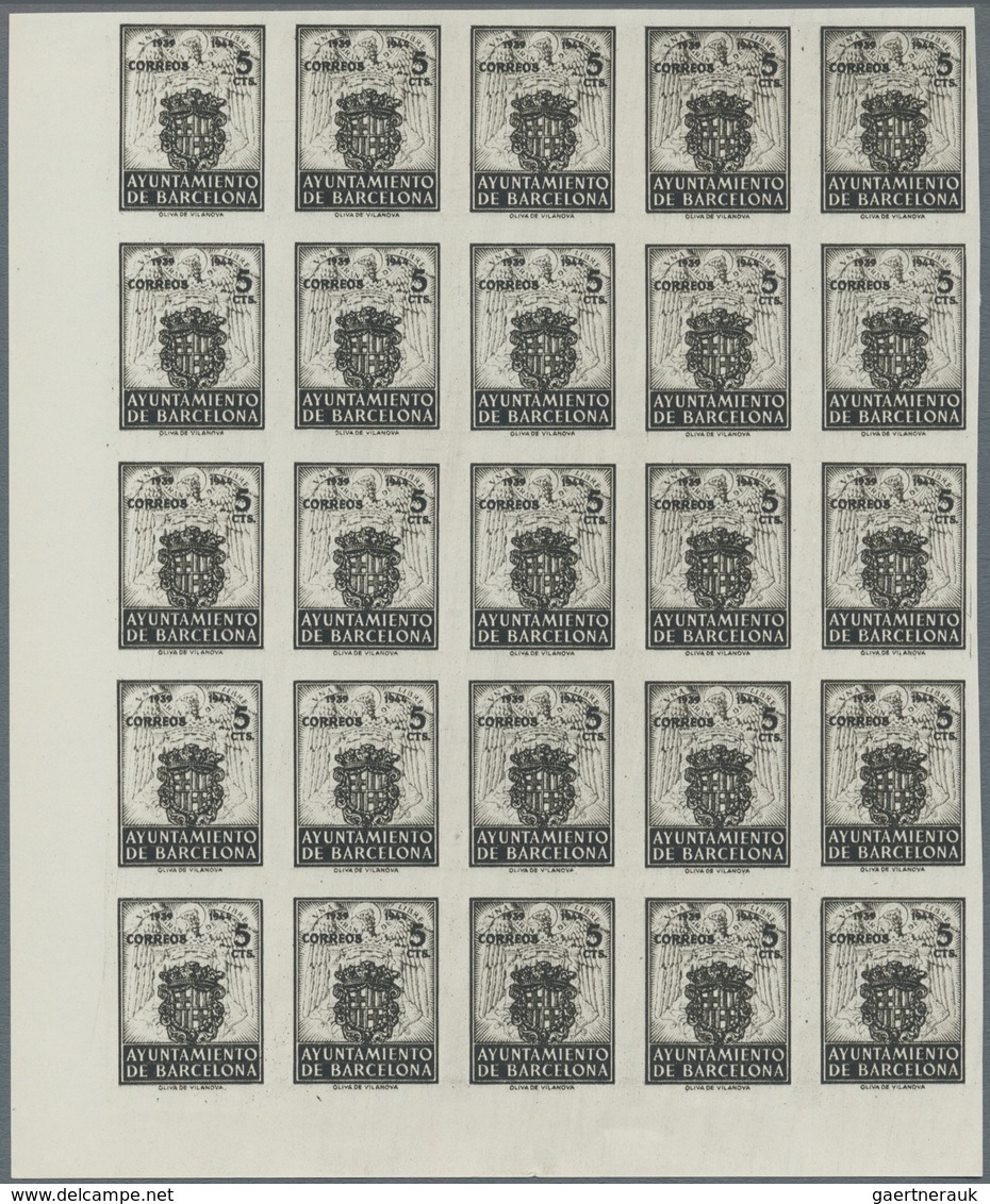 Spanien - Zwangszuschlagsmarken Für Barcelona: 1944, Coat Of Arms Complete Set Of Five 5c. Stamps In - Kriegssteuermarken