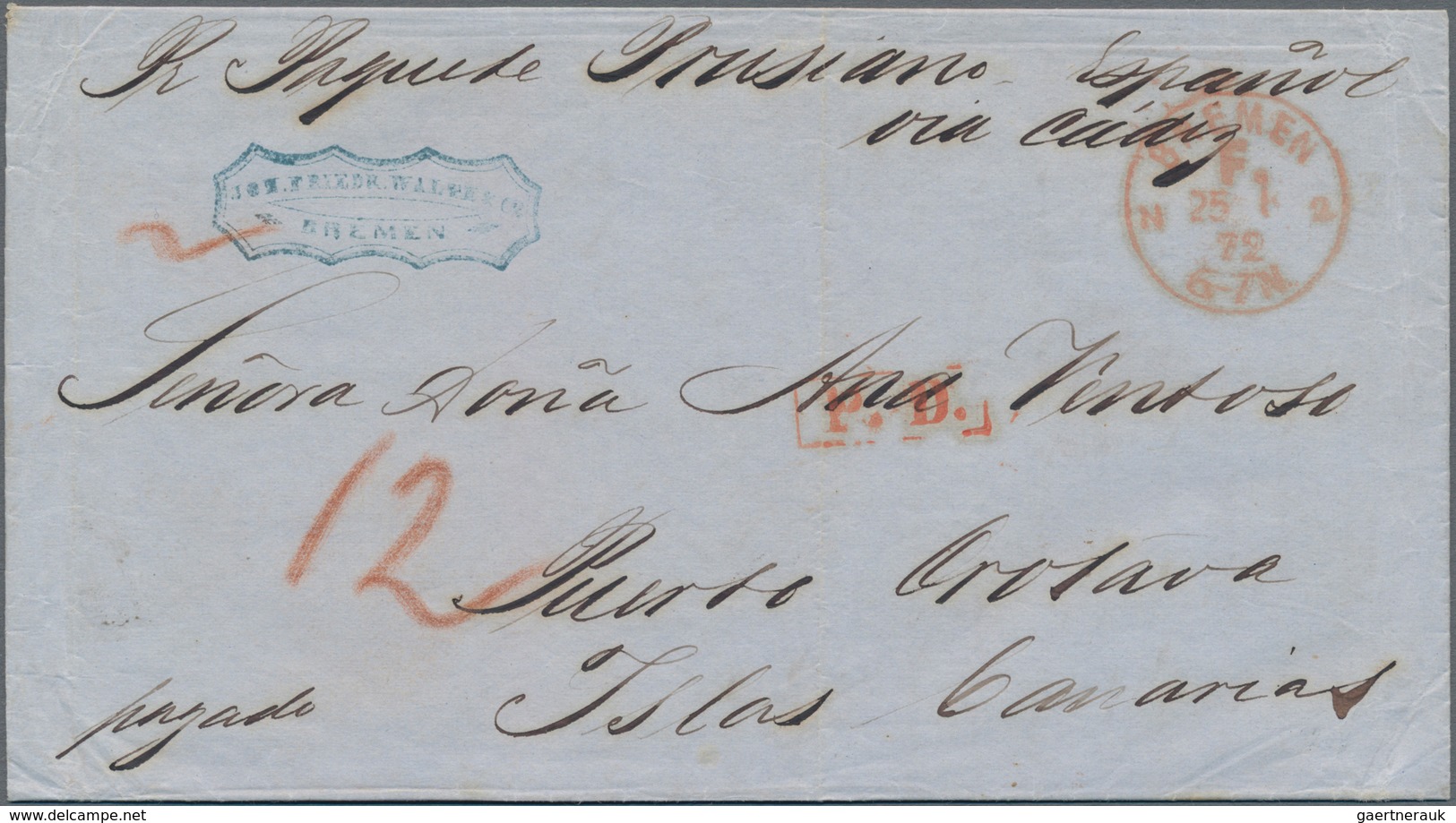 Spanien - Kanarische Inseln (1890er Jahre): 1871/72 Incoming Mail: Two Stampless Folded Envelopes Wi - Other & Unclassified