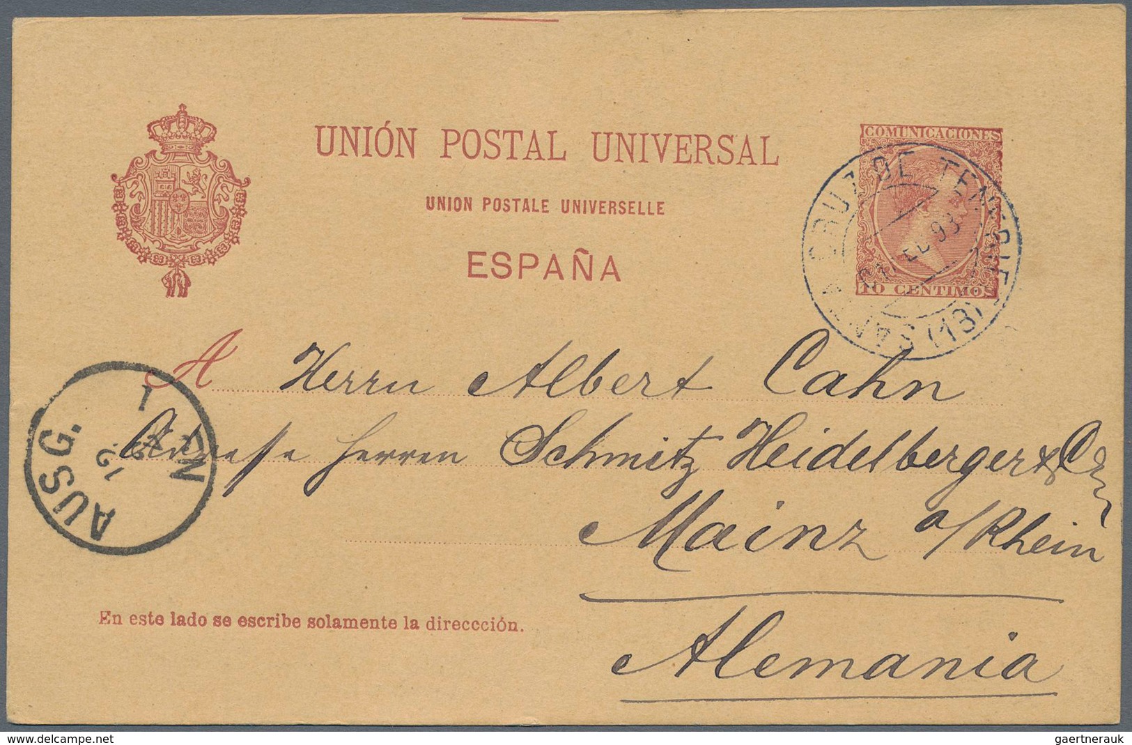 Spanien - Ganzsachen: 1893. Postcard 10c Brown Alfonso XIII Brown With Variation "triple C" In "dire - 1850-1931