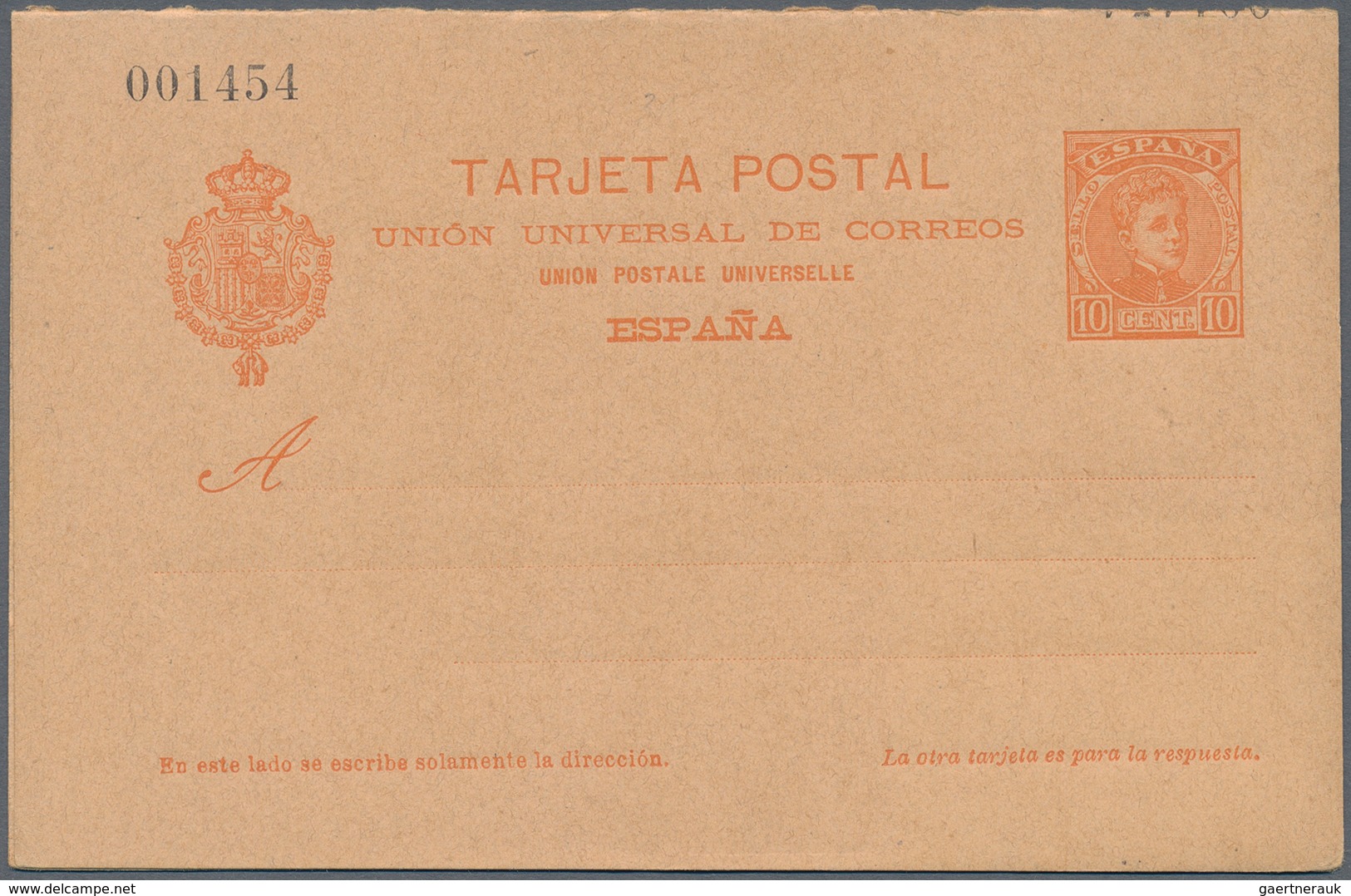 Spanien - Ganzsachen: 1901. Set Of Two Reply Cards 10c+10c Red-orange Alfonso XIII. One Time With Sh - 1850-1931