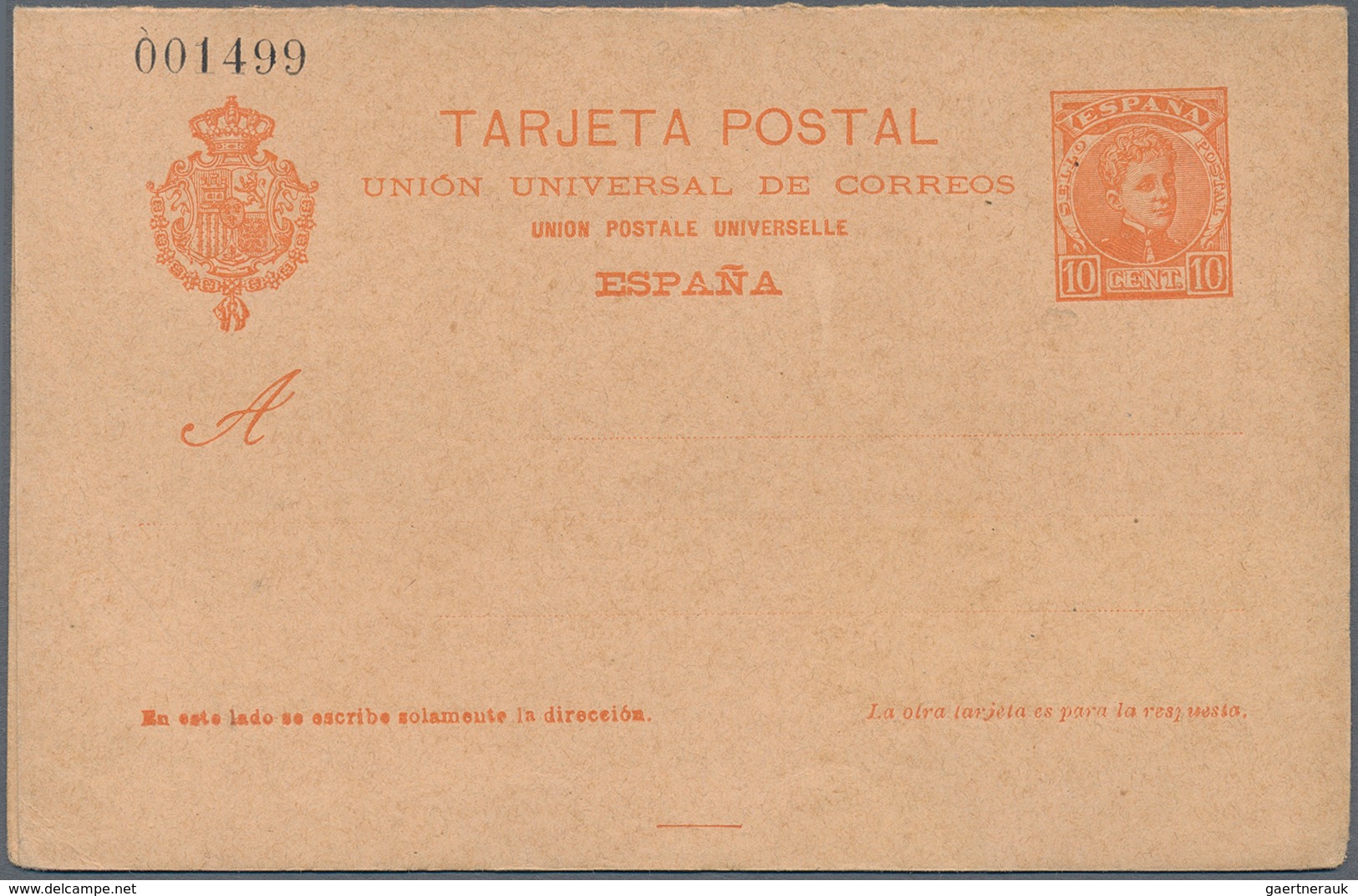 Spanien - Ganzsachen: 1901. Set Of Two Reply Cards 10c+10c Red-orange Alfonso XIII. One Time With Sh - 1850-1931