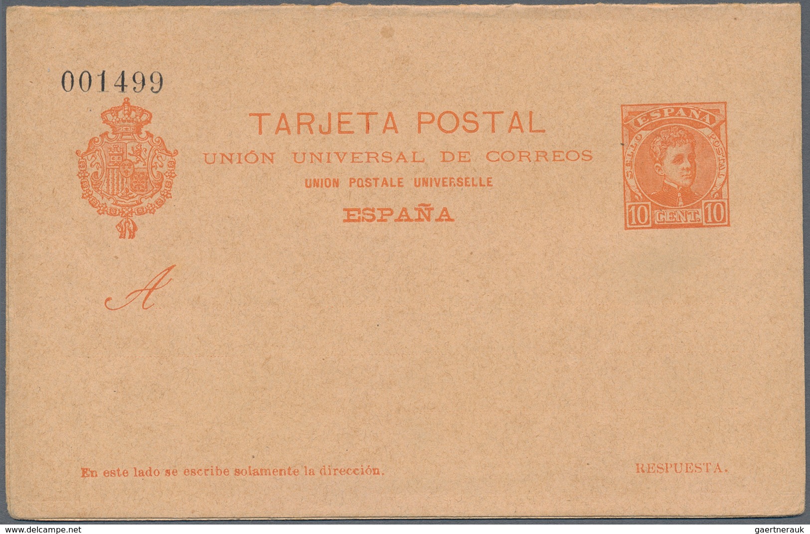 Spanien - Ganzsachen: 1901. Set Of Two Reply Cards 10c+10c Red-orange Alfonso XIII. One Time With Sh - 1850-1931