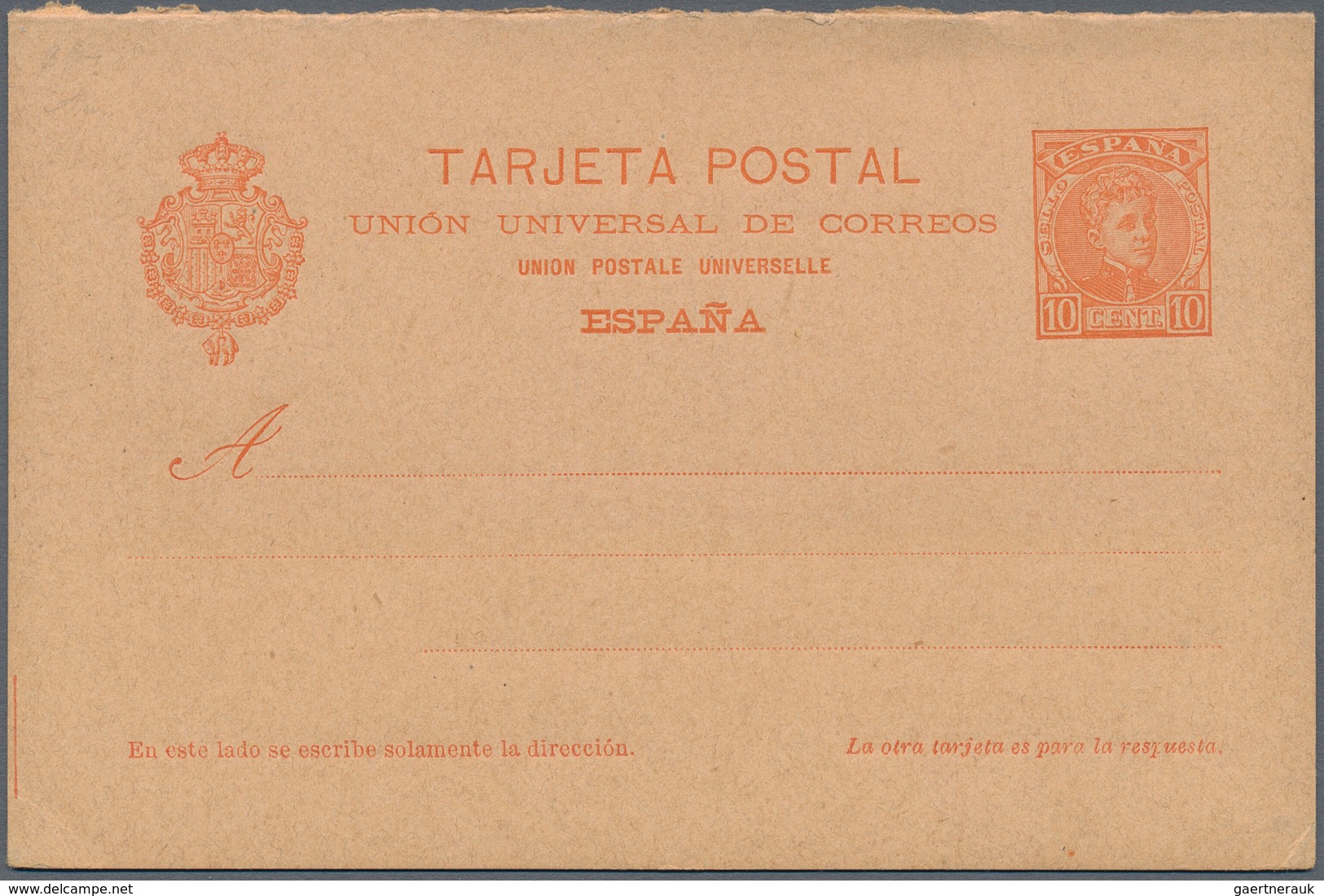 Spanien - Ganzsachen: 1901. Reply Card 10c+10c Red-orange Alfonso XIII. Both Parts Without Numbering - 1850-1931