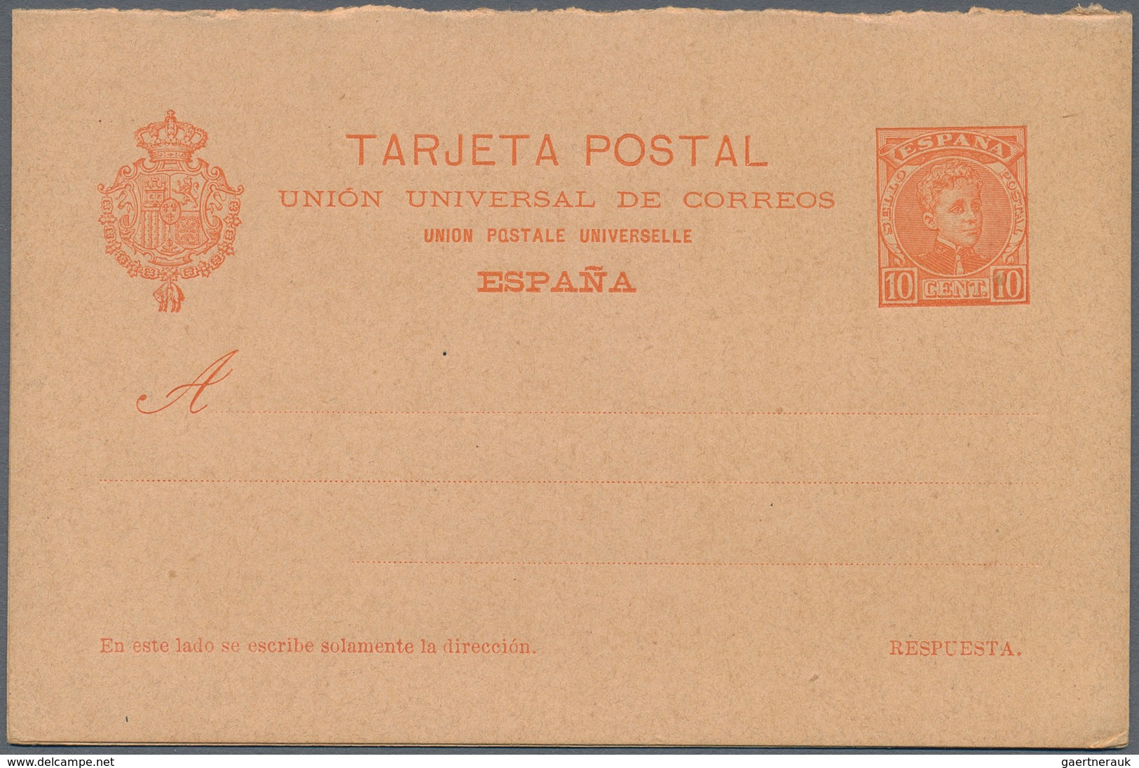 Spanien - Ganzsachen: 1901. Reply Card 10c+10c Red-orange Alfonso XIII. Both Parts Without Numbering - 1850-1931