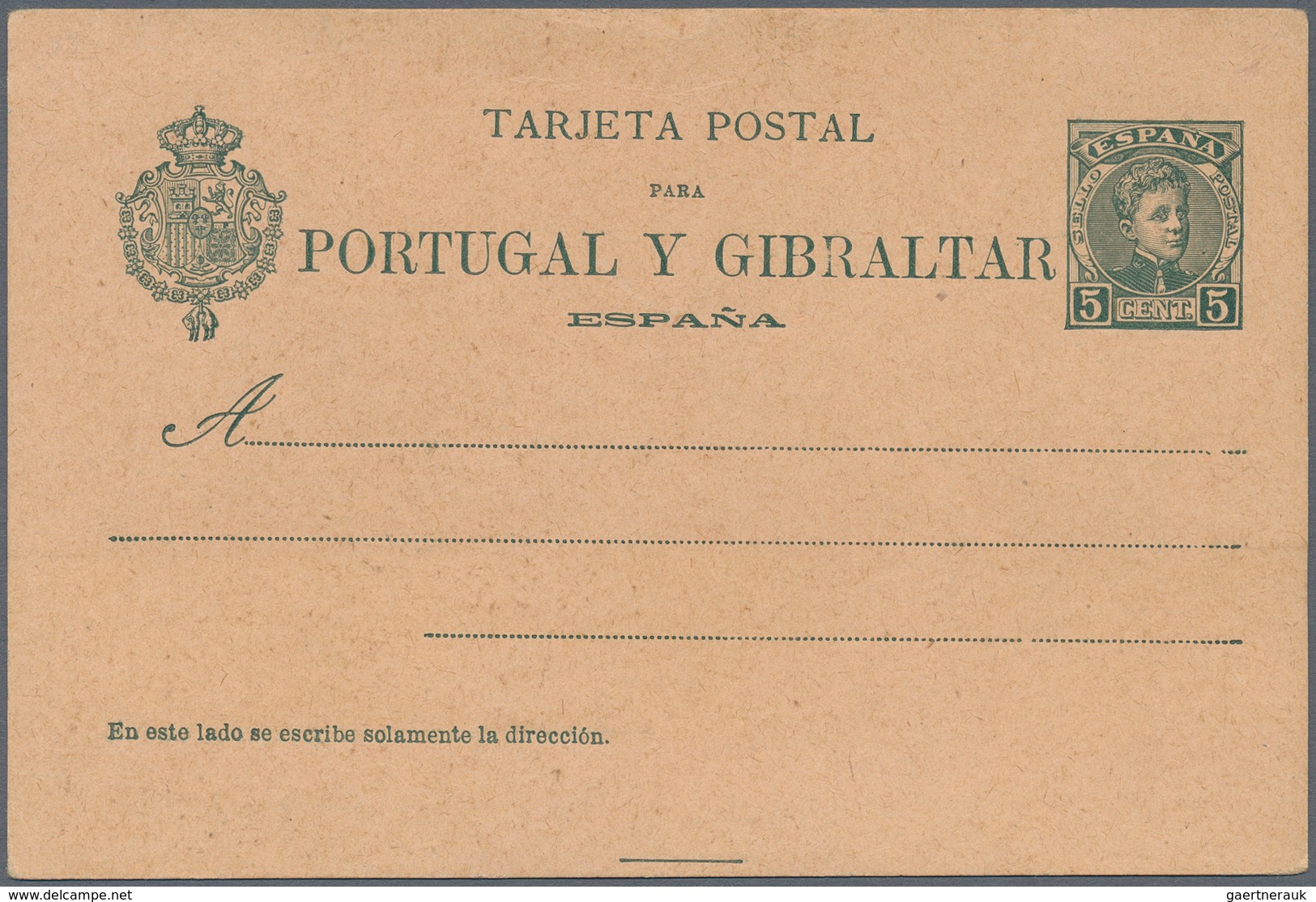Spanien - Ganzsachen: 1903. Postcard 5c Blue Alfonso XIII Cadete (Portugal Y Gibraltar). Without Num - 1850-1931