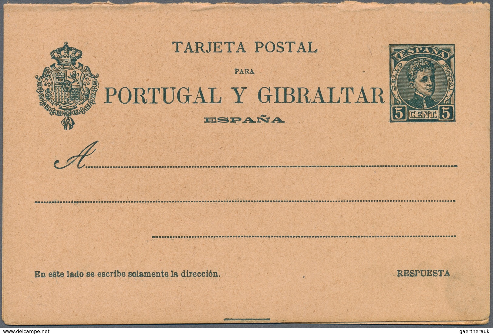 Spanien - Ganzsachen: 1903. Reply Card 5c+5c Blue Alfonso XIII Cadete (Portugal Y Gibraltar). Both P - 1850-1931