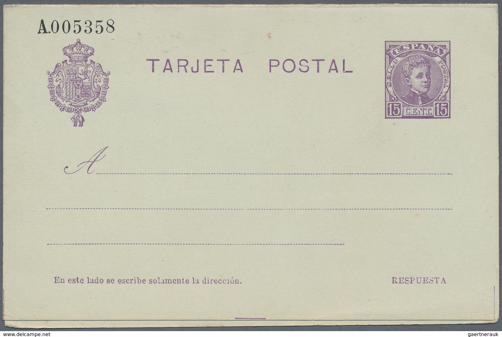 Spanien - Ganzsachen: 1913. Reply Card 15c+15c Violet Alfonso XIII Cadete. Used From "Sevilla" To Ca - 1850-1931