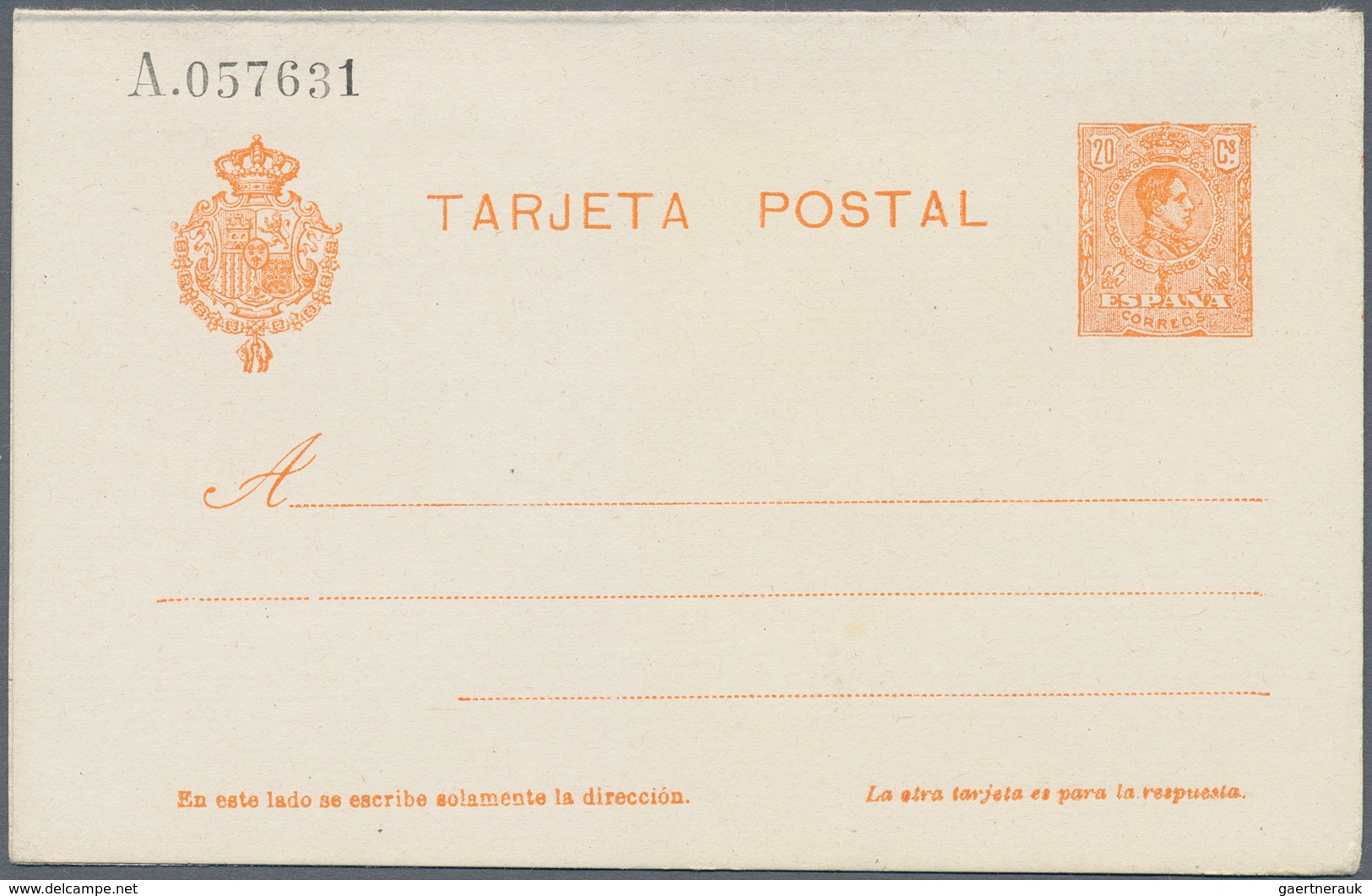 Spanien - Ganzsachen: 1910. Lot Of 2 Reply Cards Alfonso XIII Medallón: One Card 20c+20c Orange And - 1850-1931