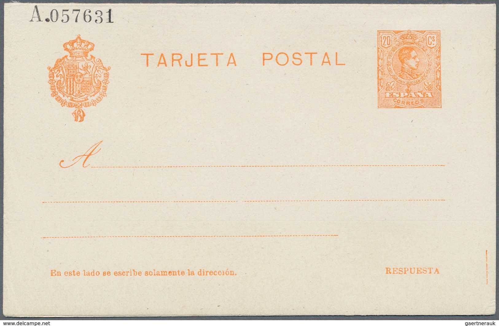 Spanien - Ganzsachen: 1910. Lot Of 2 Reply Cards Alfonso XIII Medallón: One Card 20c+20c Orange And - 1850-1931