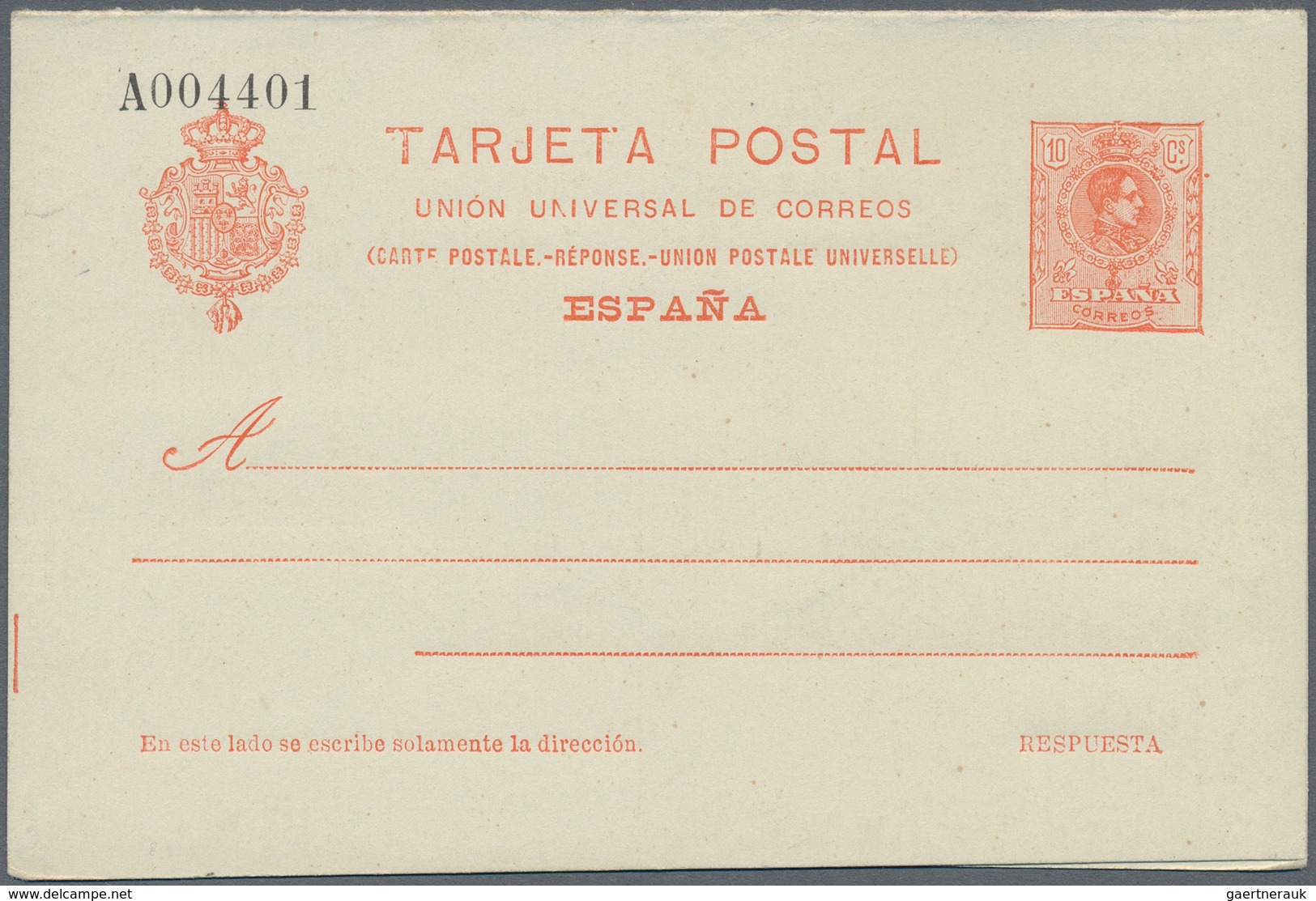 Spanien - Ganzsachen: 1910. Lot Of 2 Reply Cards Alfonso XIII Medallón: One Card 20c+20c Orange And - 1850-1931