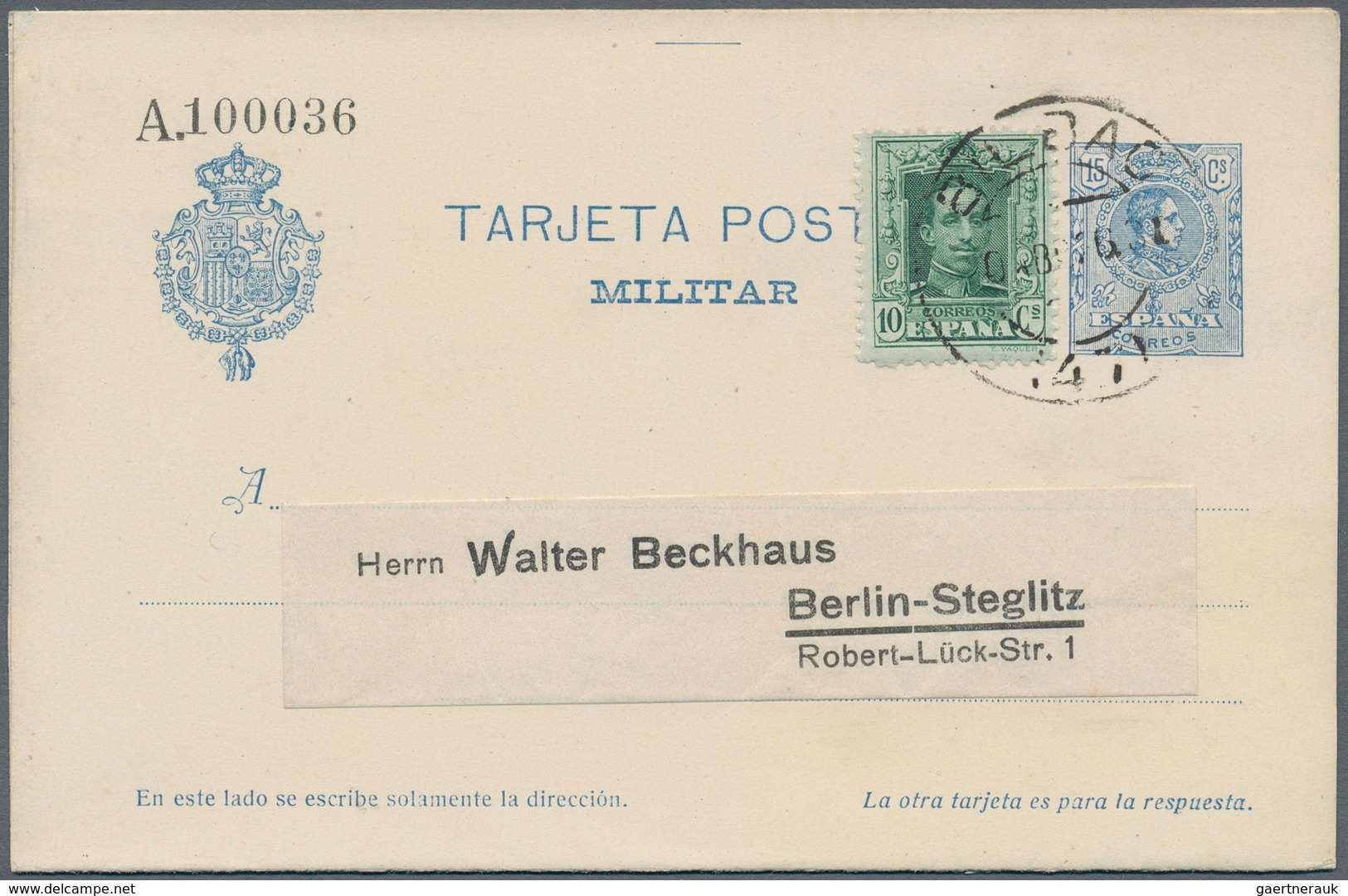 Spanien - Ganzsachen: 1921/1926. Lot Of Two Reply Cards 15c+0c Militar: One Card Unused And The Othe - 1850-1931