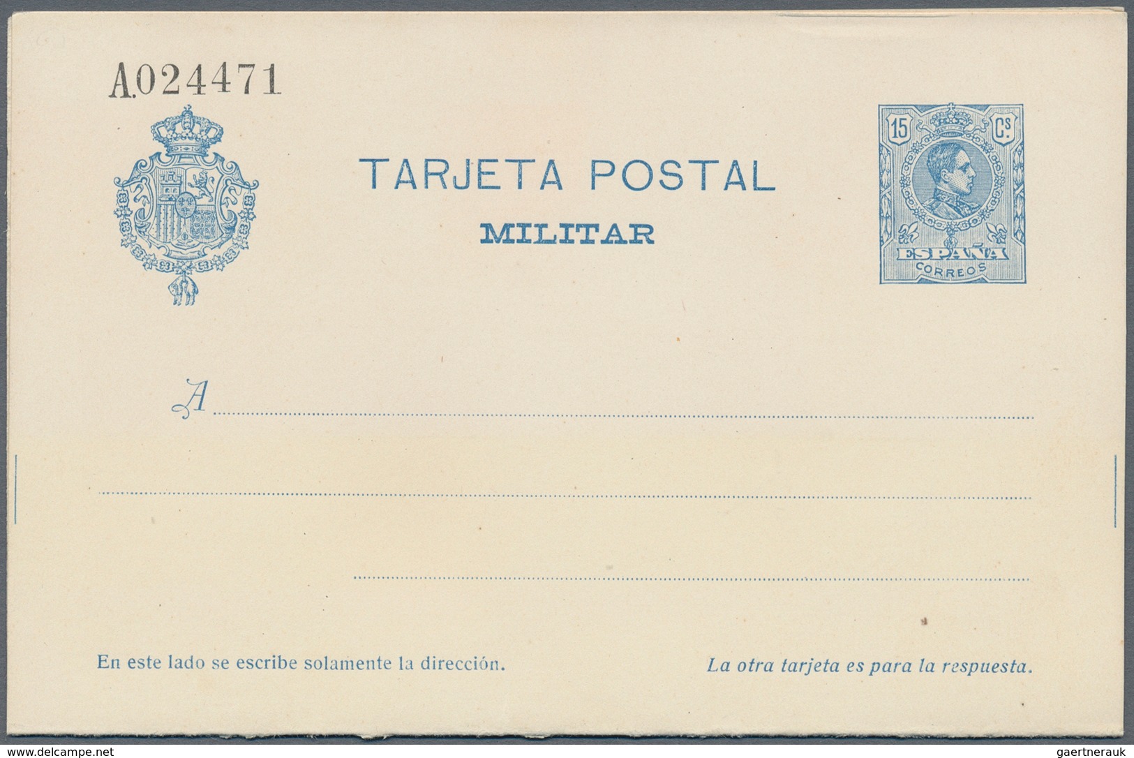 Spanien - Ganzsachen: 1921/1926. Lot Of Two Reply Cards 15c+0c Militar: One Card Unused And The Othe - 1850-1931