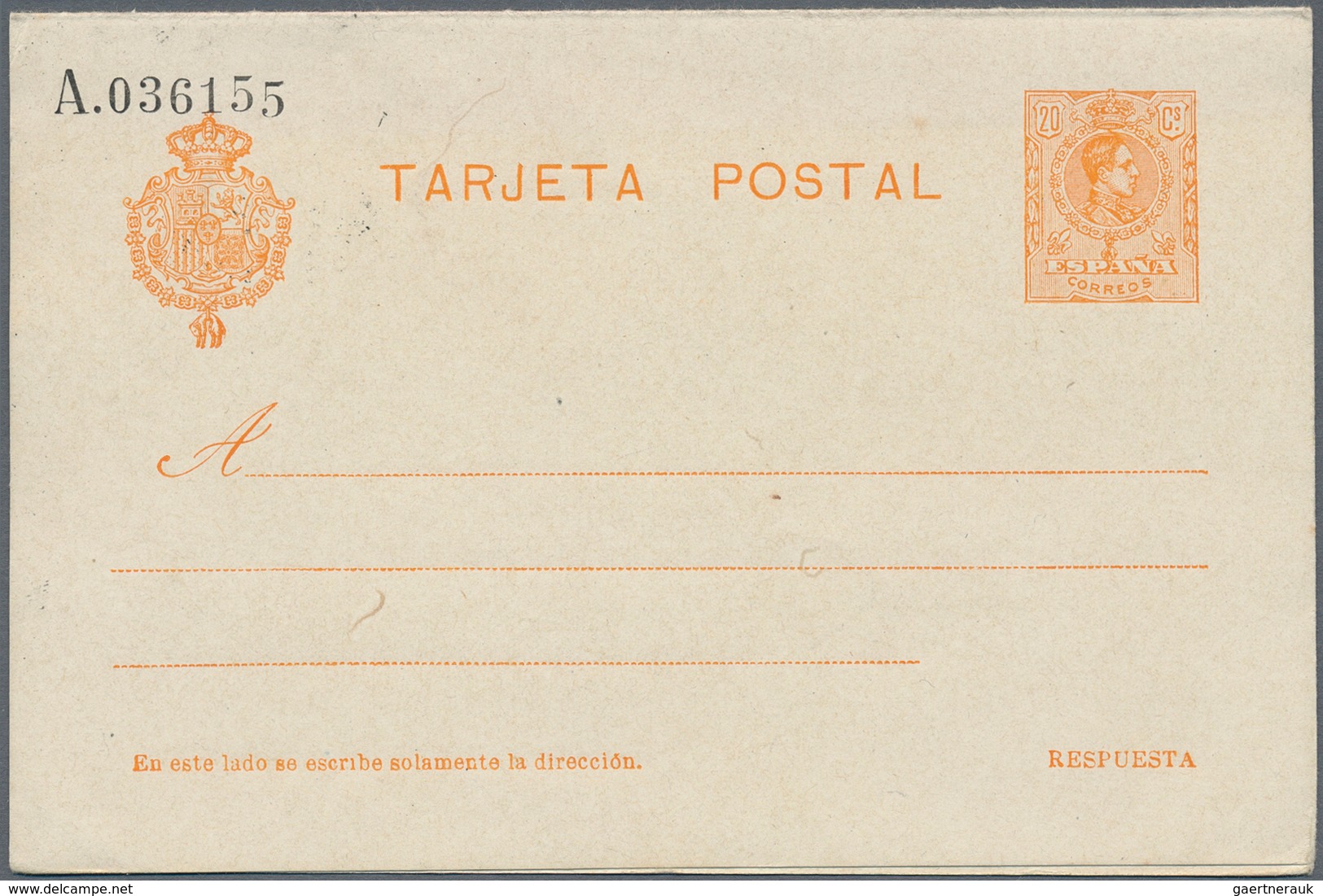 Spanien - Ganzsachen: 1926. Reply Card 20c+20c Orange Alfonso XIII Medallón. Used With 5c Additional - 1850-1931