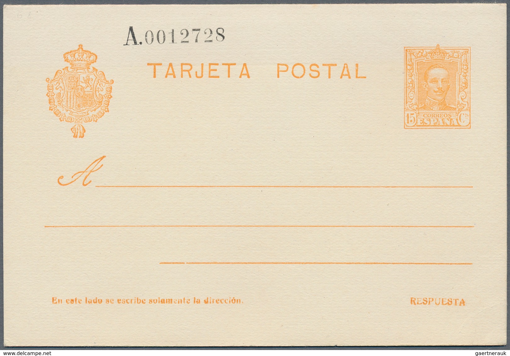 Spanien - Ganzsachen: 1925. Reply Card 10c+10c Yellow Alfonso XIII (Vaquer). Unused. Slight Crease A - 1850-1931