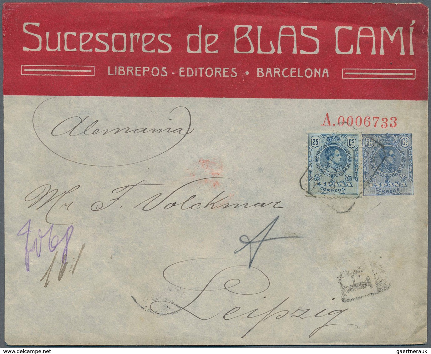 Spanien - Ganzsachen: 1912. Private Cover 25c Blue Alfonso XIII Medallón "Sucesores De Blas Cami, Ba - 1850-1931