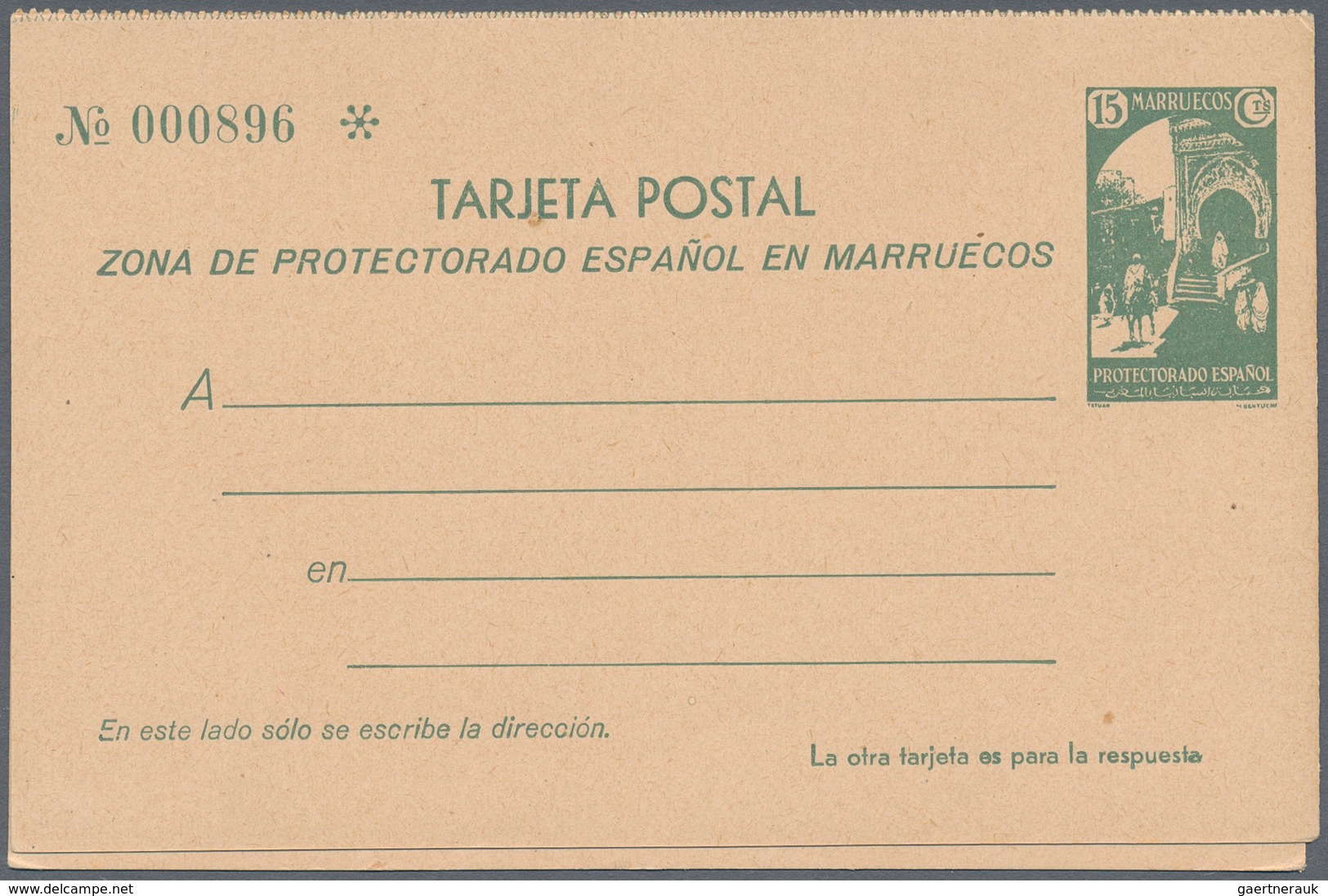 Spanien - Ganzsachen: 1933. Reply Card 15c+15c Green Vista De Tetuán "Zona De Protectorado Espanol E - 1850-1931