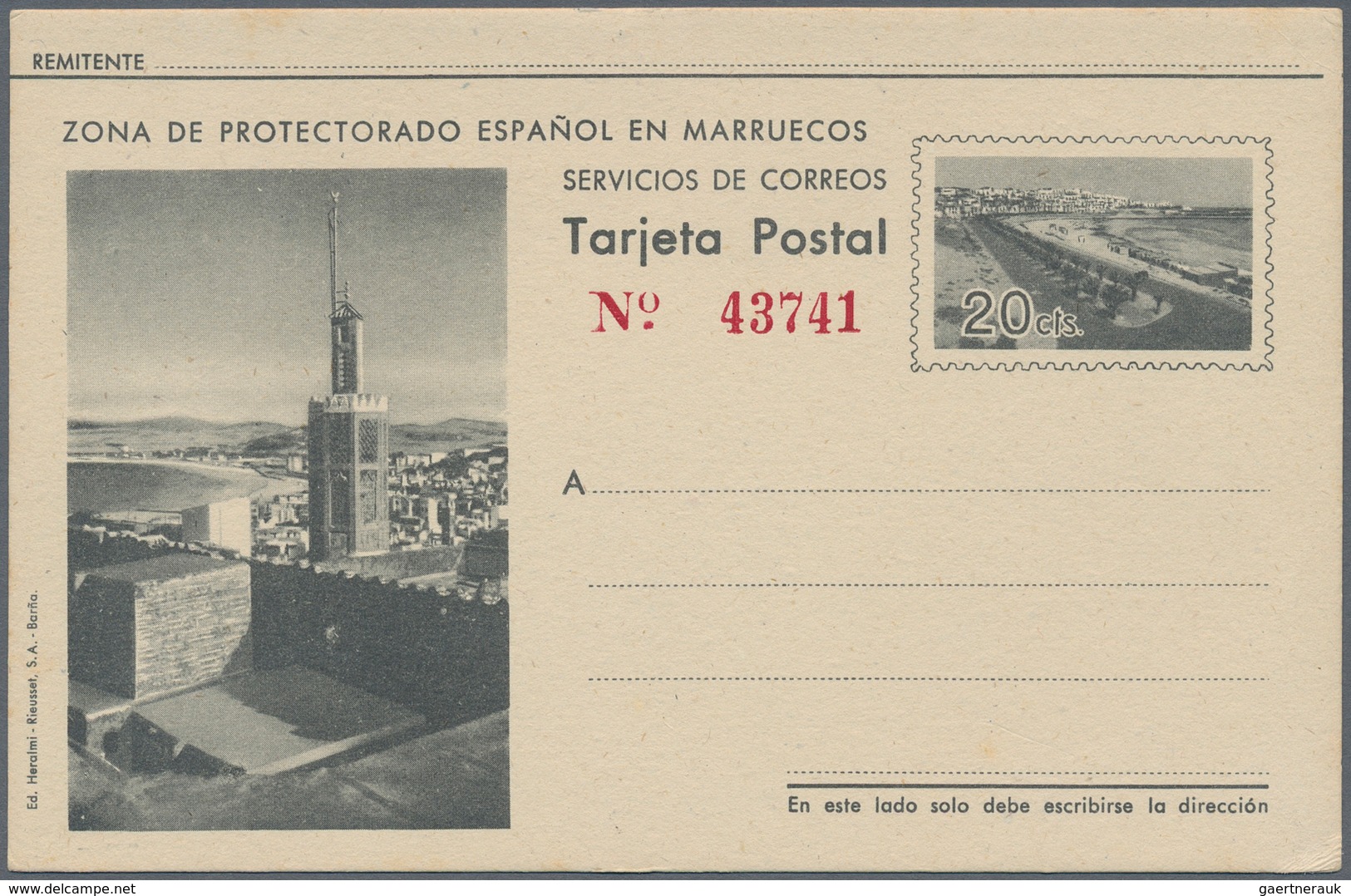 Spanien - Ganzsachen: 1942. Postcard 20c Grey "Paseo Maritimo De Tánger Y Vistas" (Zona De Protector - 1850-1931