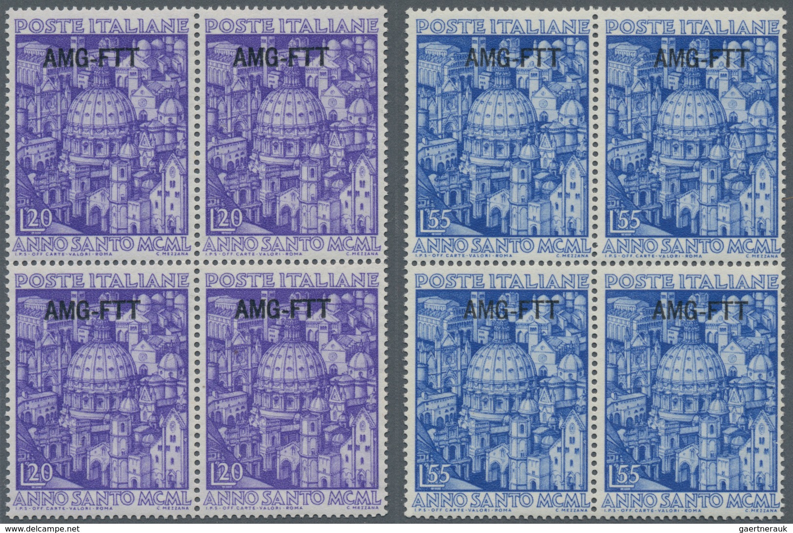 Triest - Zone A: 1948-51:Risorgimento 1948 12 Valori, Tabacco 3 Valori E Anno Santo 2 Valori, Tutti - Poststempel