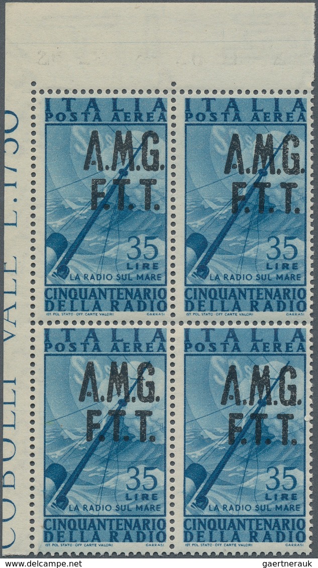 Triest - Zone A: 1947, Telegraphy Airmail Stamp 35l. Dark Blue With MISPLACED OVERPRINT ‚A.M.G./F.T. - Marcofilie