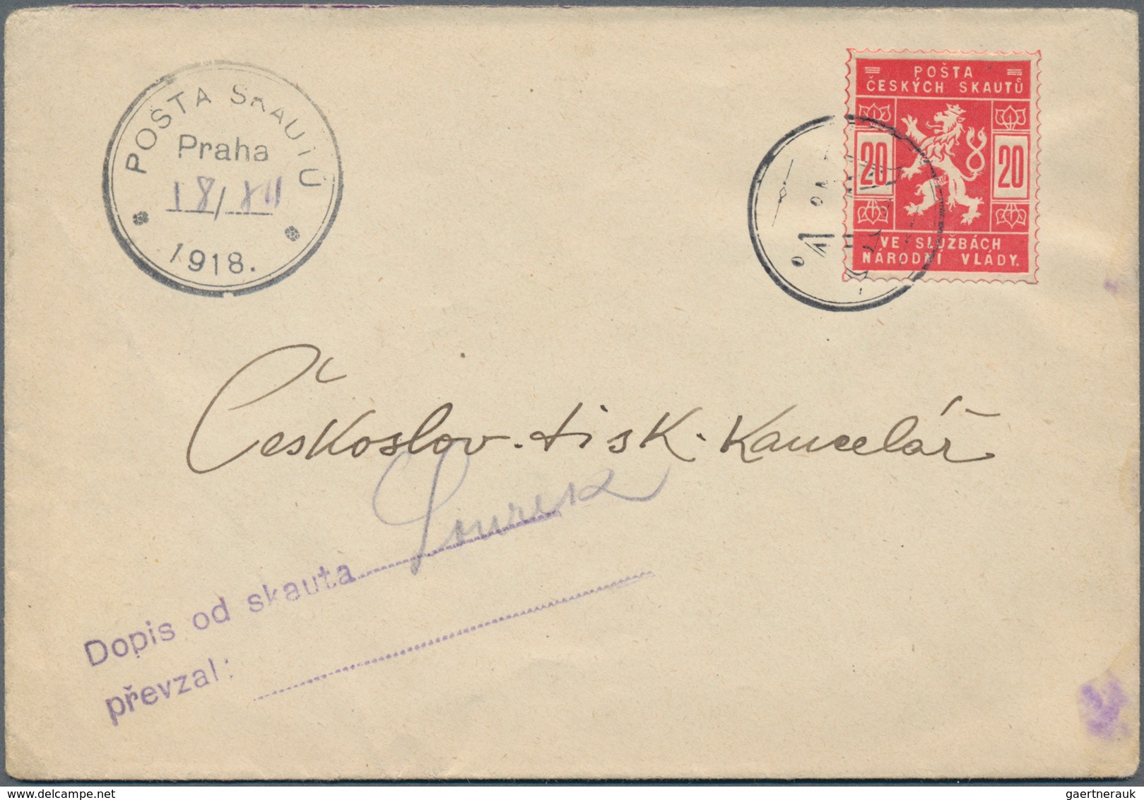 Tschechoslowakei: 1918, 18 H Blue And 20 H Red Each Single Franking On Two Letters Cancelled With "N - Briefe U. Dokumente