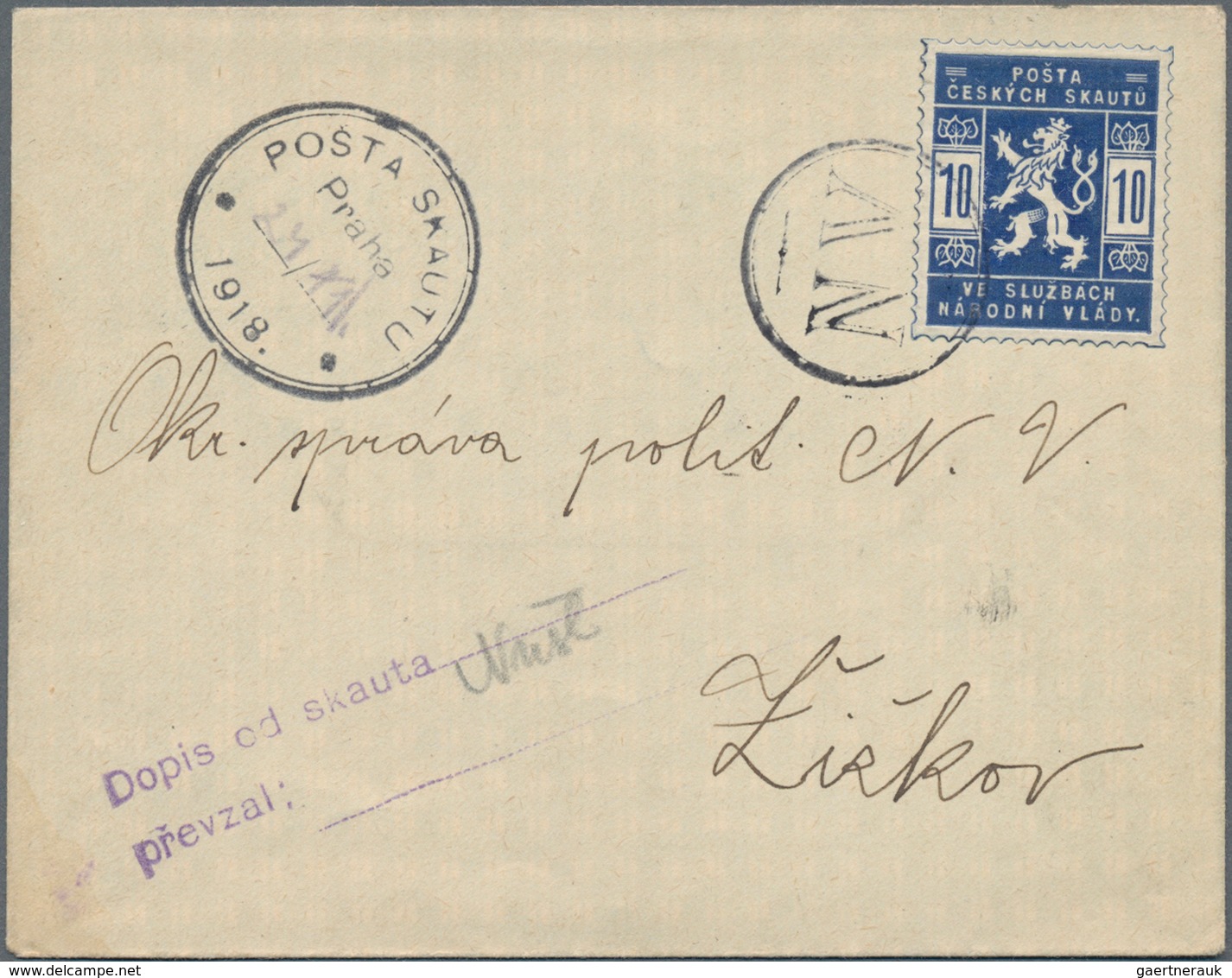 Tschechoslowakei: 1918, 18 H Blue And 20 H Red Each Single Franking On Two Letters Cancelled With "N - Briefe U. Dokumente