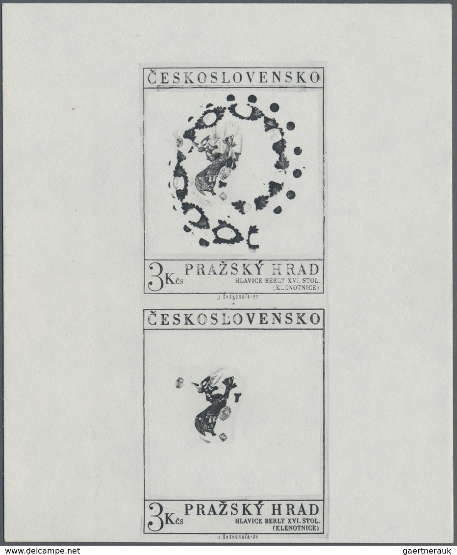 Tschechoslowakei: 1971/1973, Prague Hradčany, eleven imperforate progressive proofs incl. three comb