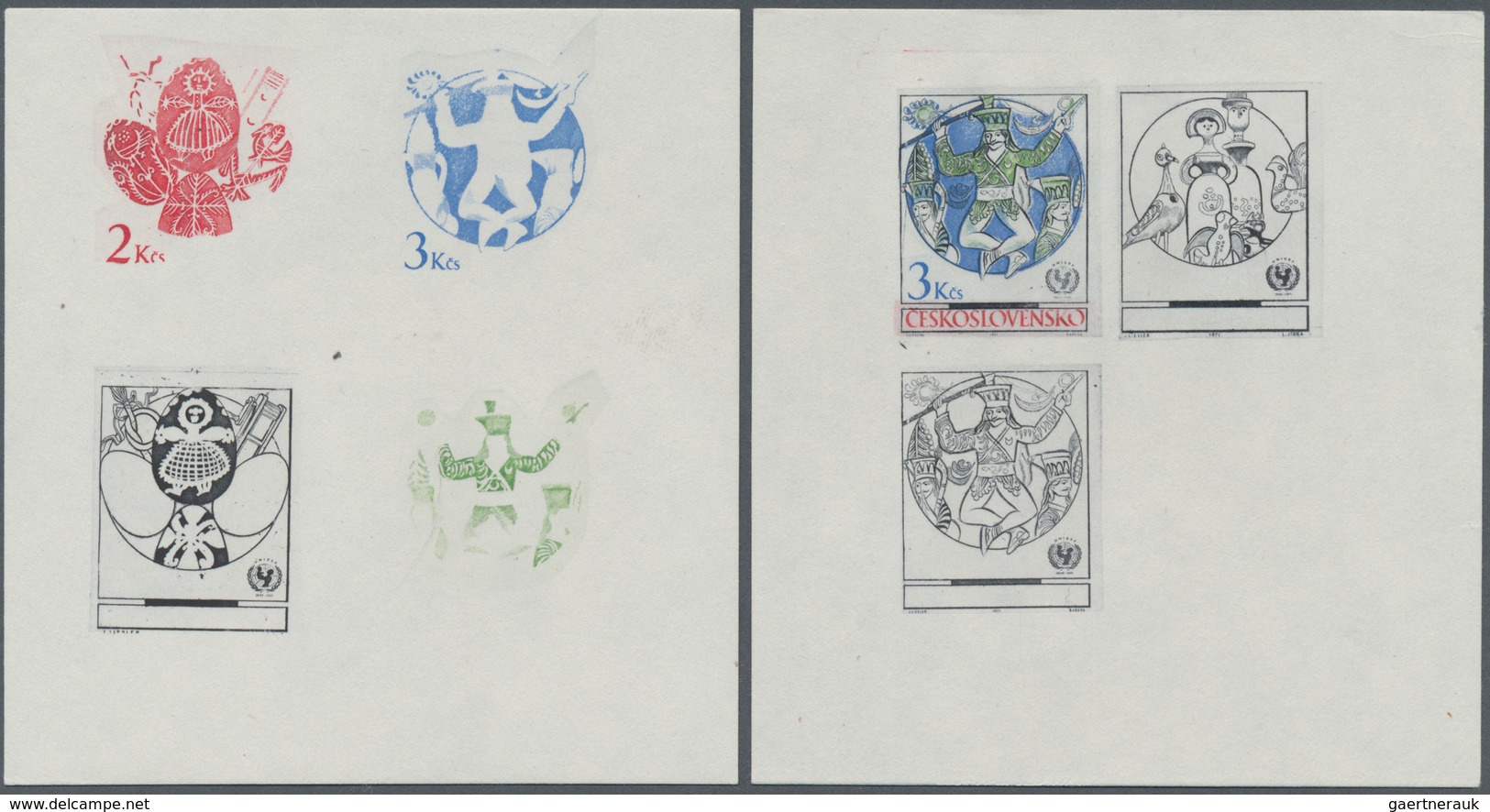 Tschechoslowakei: 1971, Folklore, 60h., 2kc. And 3kc., Four Progressive Proof Sheets Comprising Elev - Brieven En Documenten