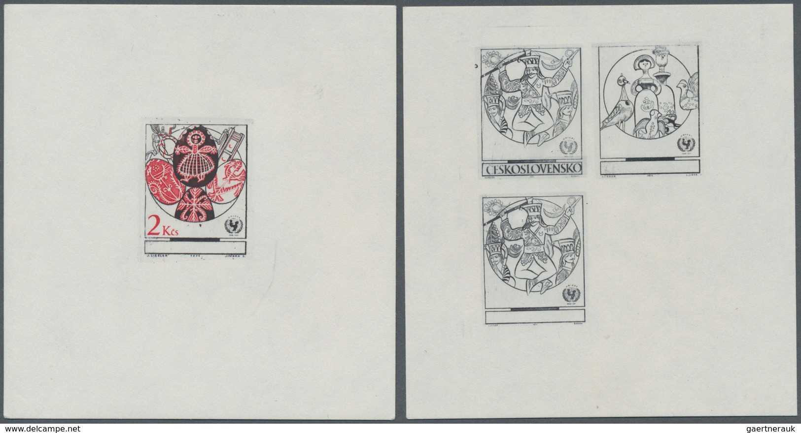 Tschechoslowakei: 1971, Folklore, 60h., 2kc. And 3kc., Four Progressive Proof Sheets Comprising Elev - Covers & Documents