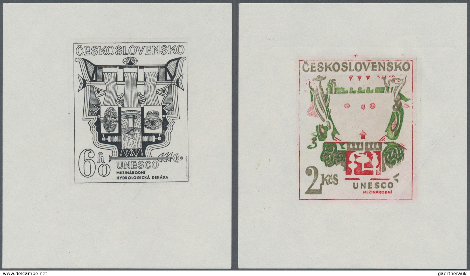 Tschechoslowakei: 1974, Unesco "Hydrological Decade", 60h. And 2kc., Five Imperforate Progressive Pr - Briefe U. Dokumente