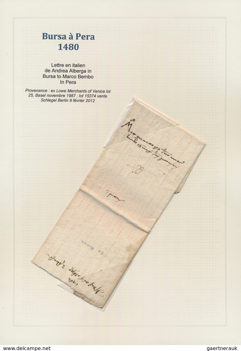 Türkei - Vorphilatelie: 1480, Folded Merchant Envelope From Bursa To Pera, Message "merchant Andrea - ...-1858 Voorfilatelie