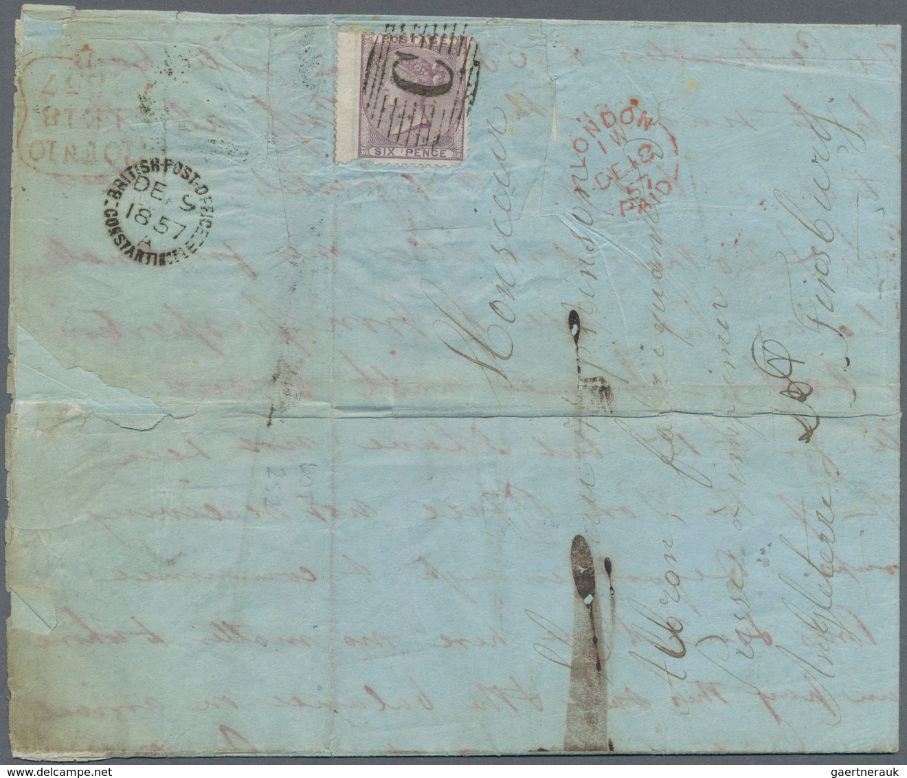 Türkei: British Post Office In Constantinople 1857-1914: 6d. Rate To Great Britain Via Marseilles, 1 - Other & Unclassified