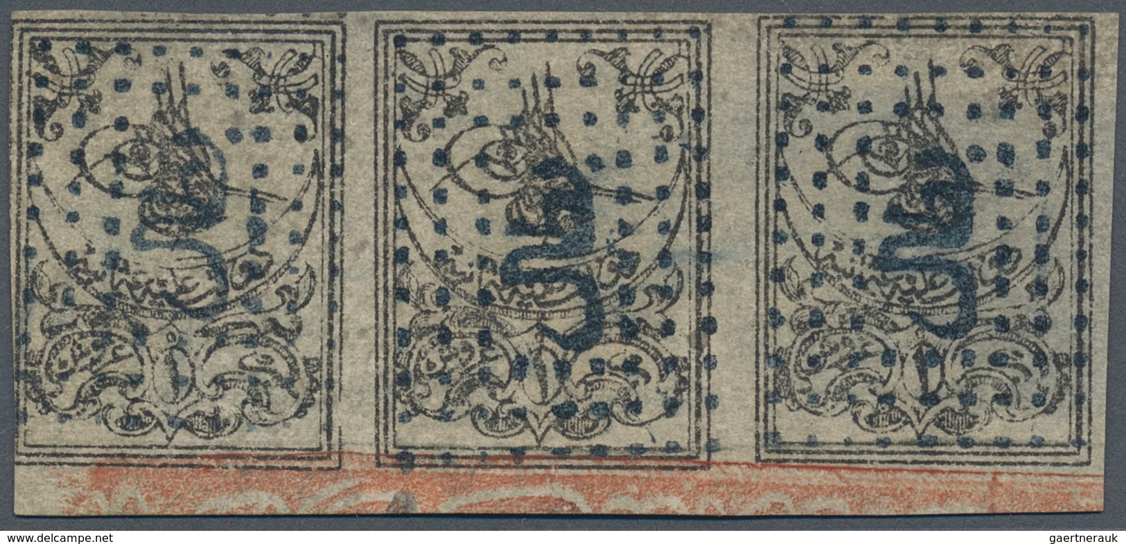 Türkei: 1864, 3rd Print 1 Pi. Black On Grey Surface Coloured Thick Paper, A Fine 'Battal" Cancelled - Sonstige & Ohne Zuordnung