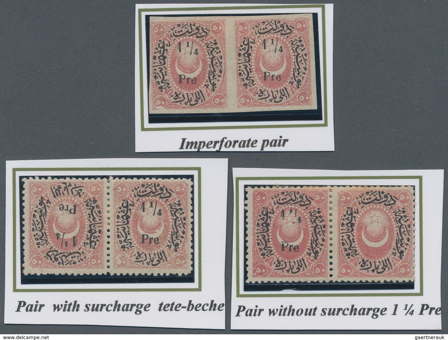 Türkei: 1876, 1 1/4 Pia / 50 Para Rose Three Horizontal Pairs Showing Black Print Varieties, Inverte - Other & Unclassified