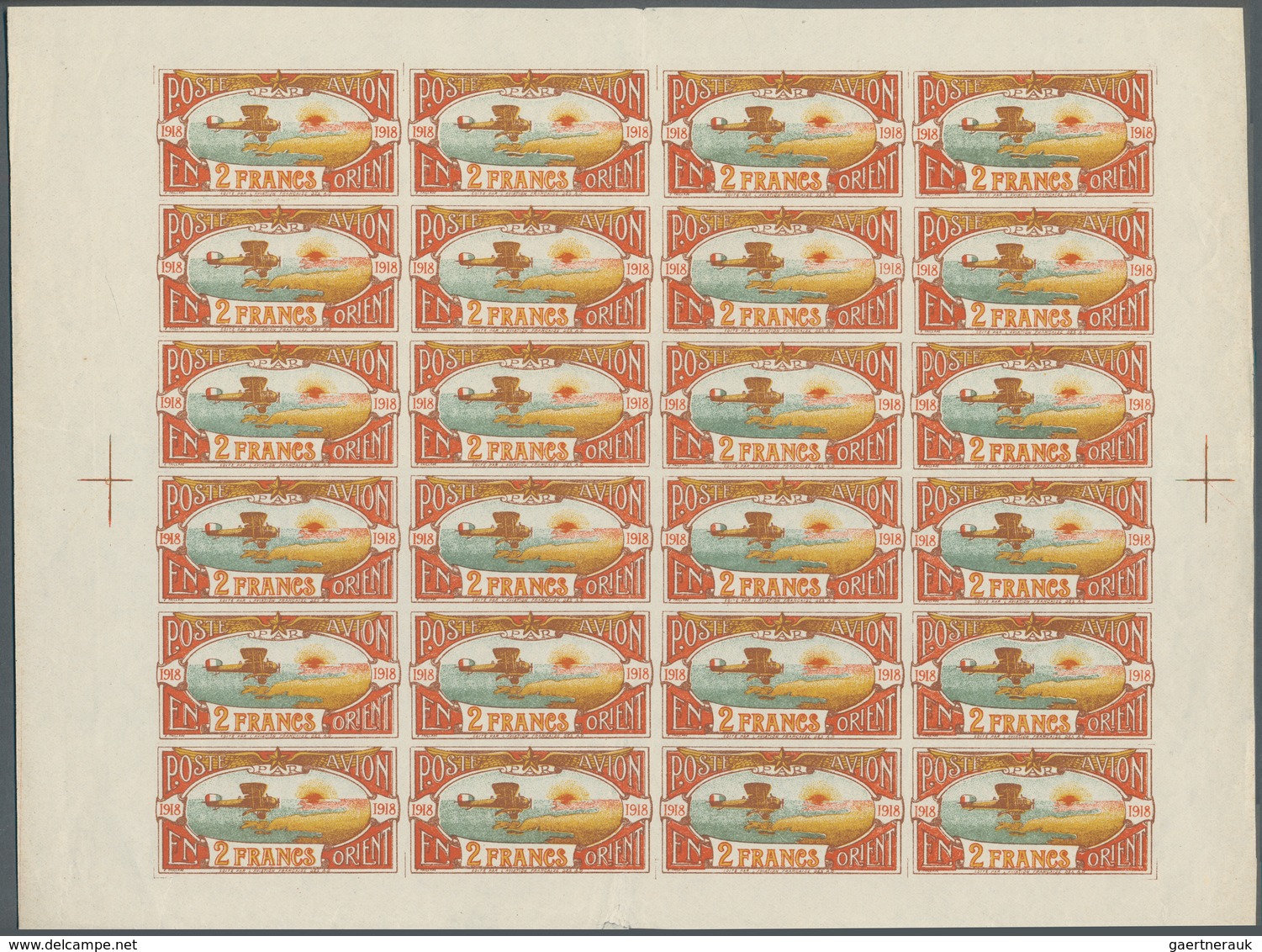 Türkei: 1918, France Air Mail In The Levant : 2 Francs Complete Sheet With Margins, Progressive Plat - Altri & Non Classificati