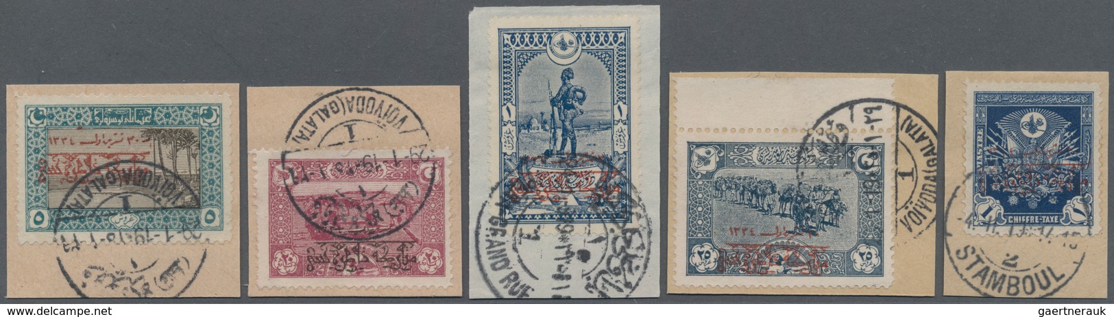 Türkei: 1919, Armistice, Complete Set Of 13 Values, Each On Piece Neatly Cancelled. Mi. 750,- €+. - Andere & Zonder Classificatie