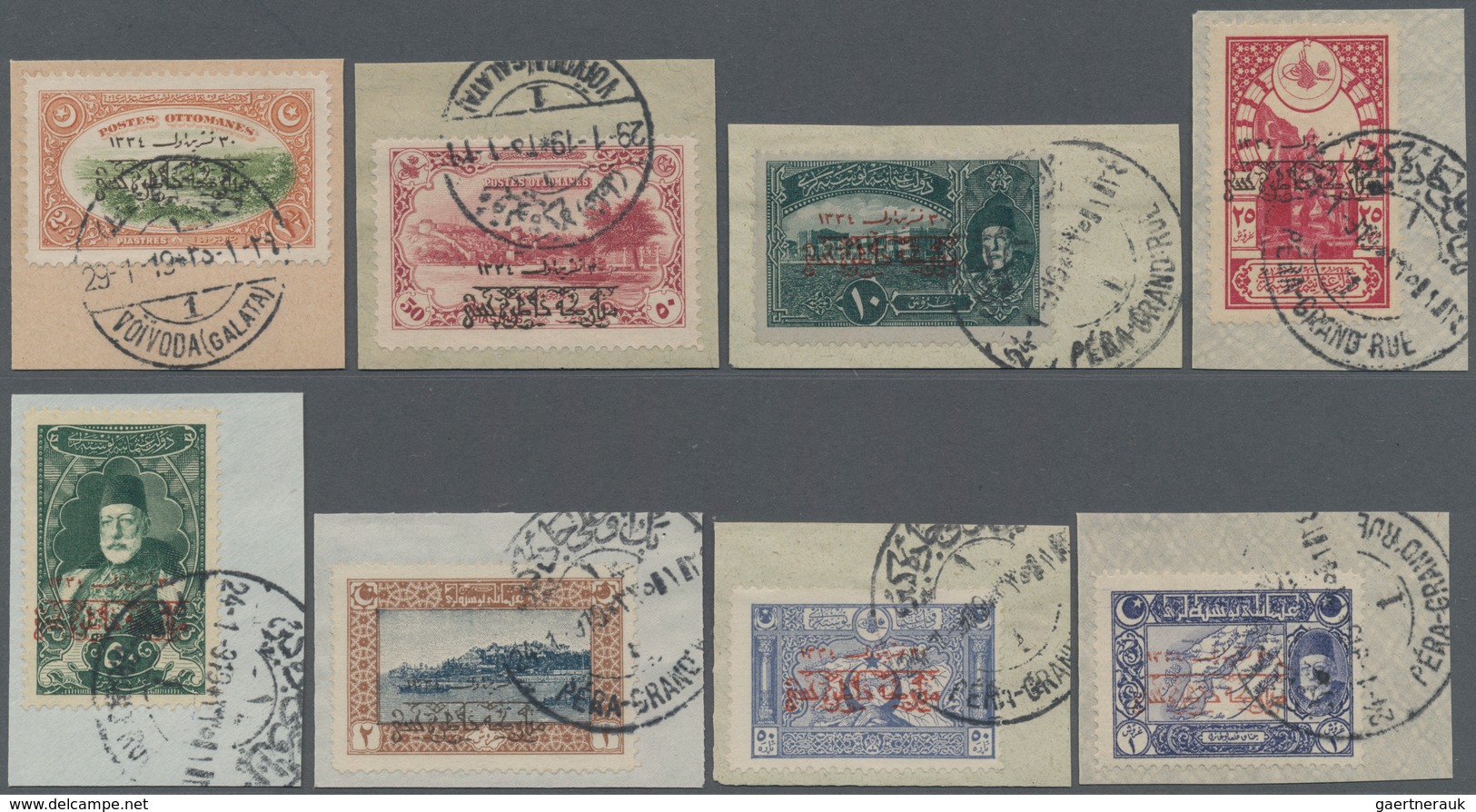 Türkei: 1919, Armistice, Complete Set Of 13 Values, Each On Piece Neatly Cancelled. Mi. 750,- €+. - Sonstige & Ohne Zuordnung