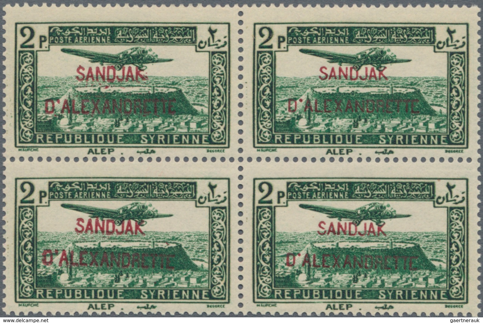 Türkei - Alexandrette: 1938, Syria airmail issue with red or black opt. ‚SANDJAK / D’ALEXANDRETTE‘ c