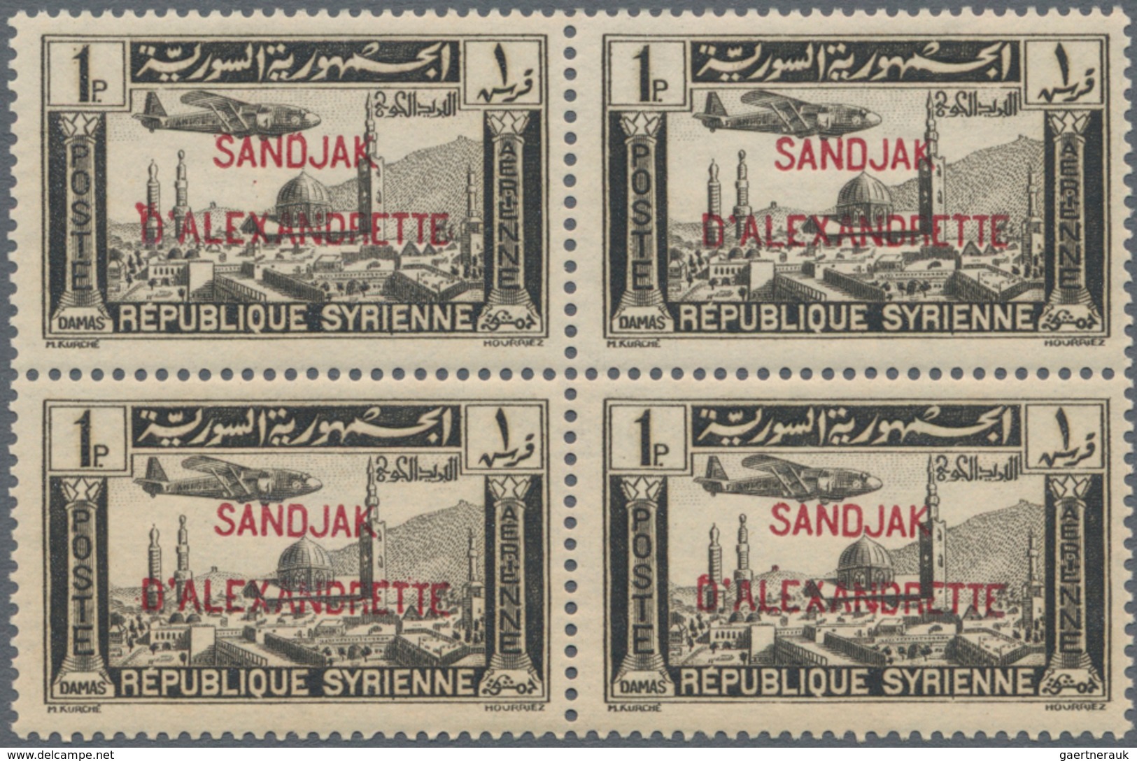 Türkei - Alexandrette: 1938, Syria airmail issue with red or black opt. ‚SANDJAK / D’ALEXANDRETTE‘ c