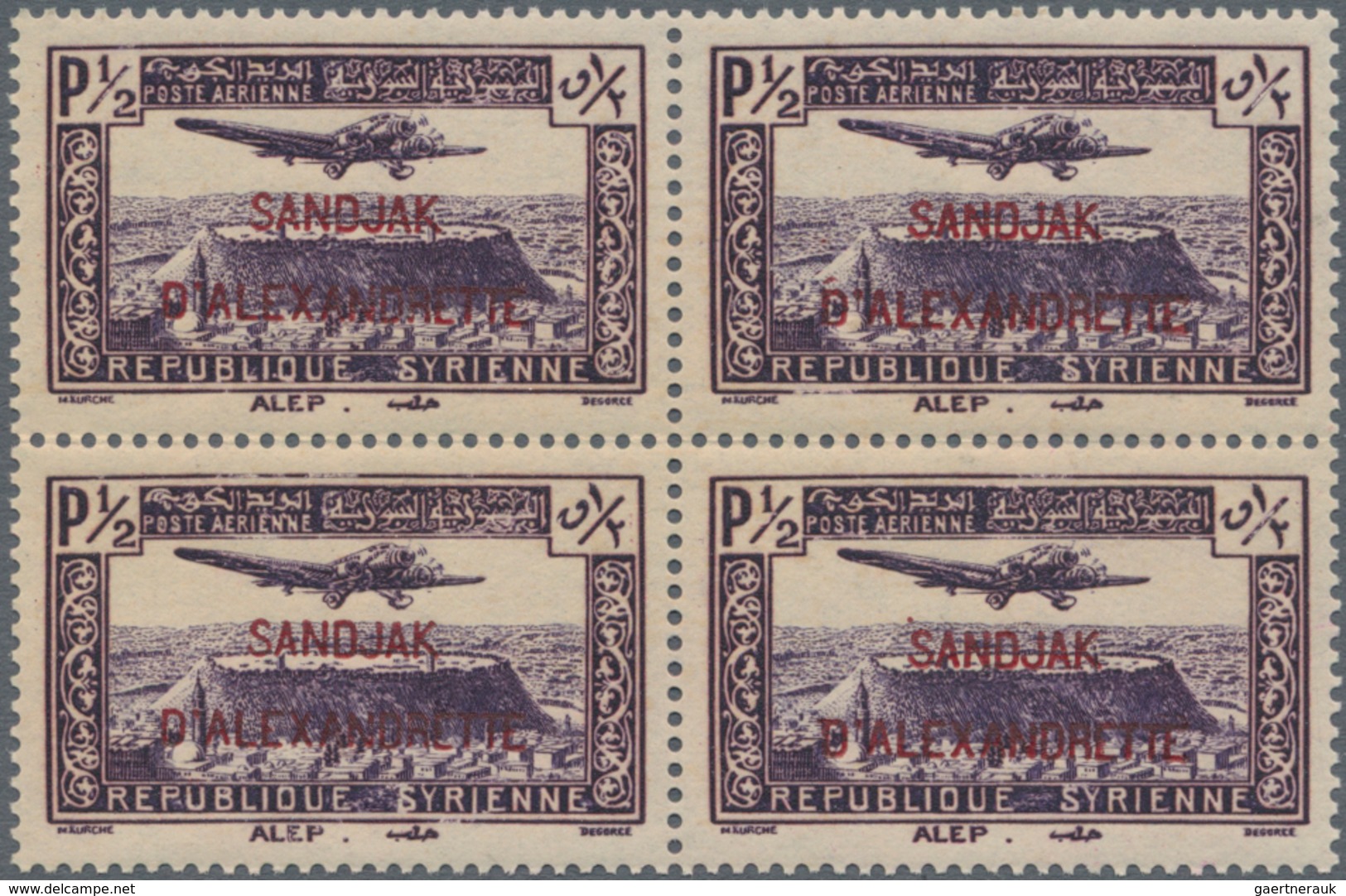 Türkei - Alexandrette: 1938, Syria airmail issue with red or black opt. ‚SANDJAK / D’ALEXANDRETTE‘ c