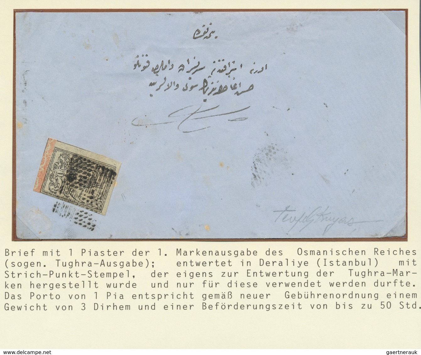 Türkei - Stempel: 1864, 1 Pia. Black On Grey Third Printing On Thick Paper On Envelope Tied By "dots - Other & Unclassified