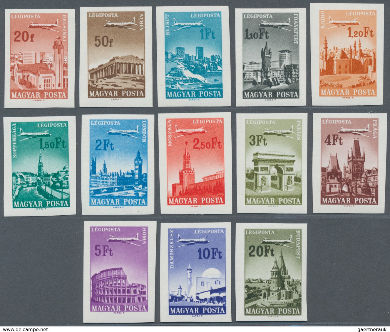 Ungarn: 1966, Airmail Stamps: Cities And Aircrafts, Cut Mint Blocks Of Four From Right Margin Of She - Sonstige & Ohne Zuordnung