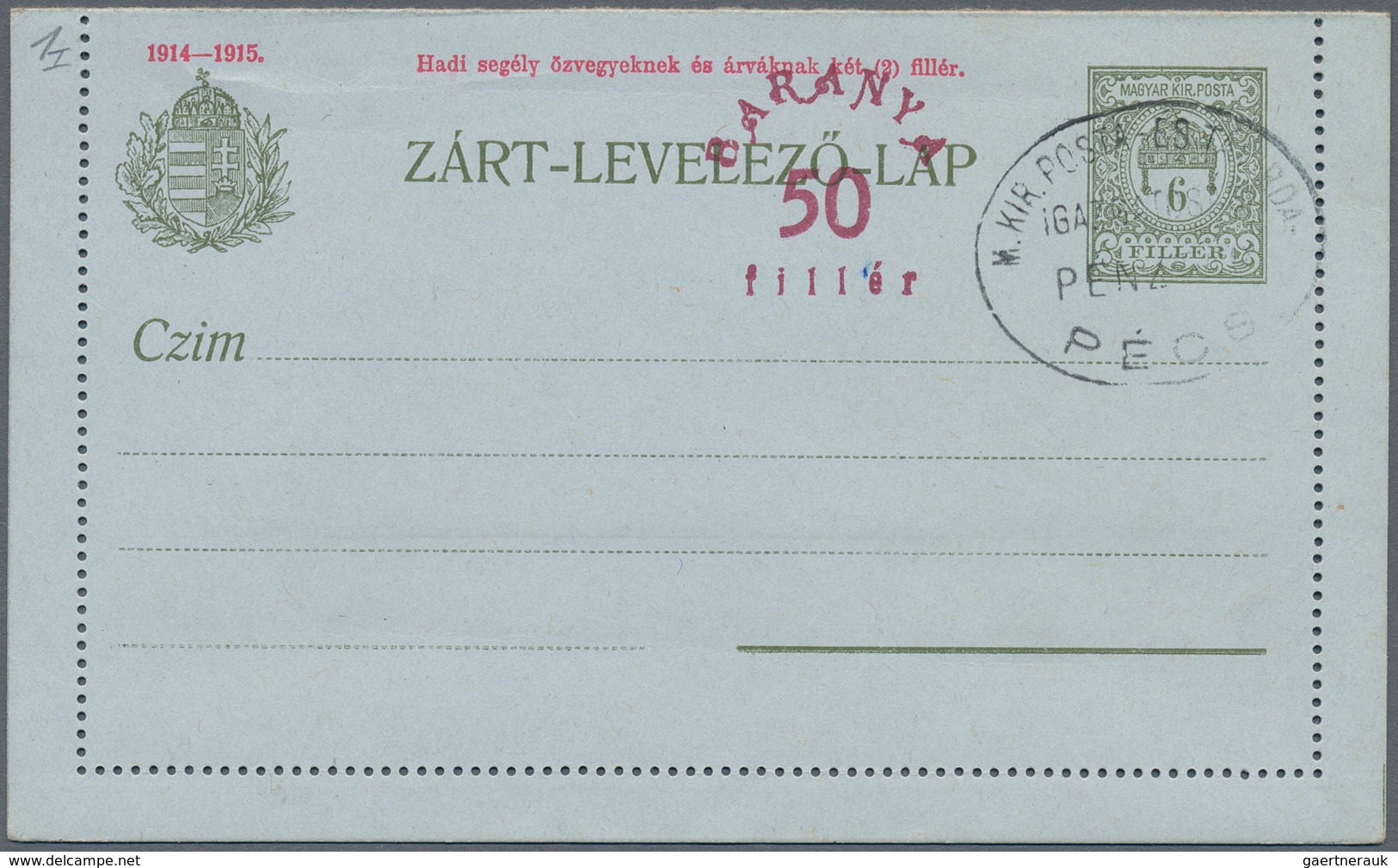 Ungarn - Besetzte Gebiete: Baranya: 1919, 50 F On 6+2 F Olive-green, 50 F On 6+2 F Olive-green And 5 - Baranya