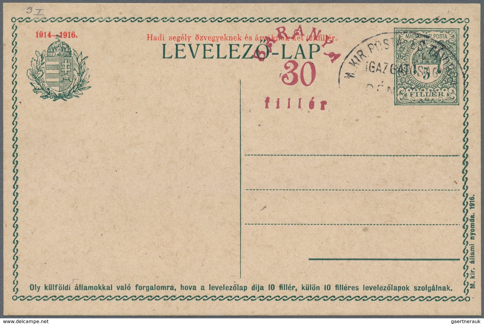 Ungarn - Besetzte Gebiete: Baranya: 1919, 30 F On 5+2 F Dark-green (2x) Postal Stanionery Postcards - Baranya