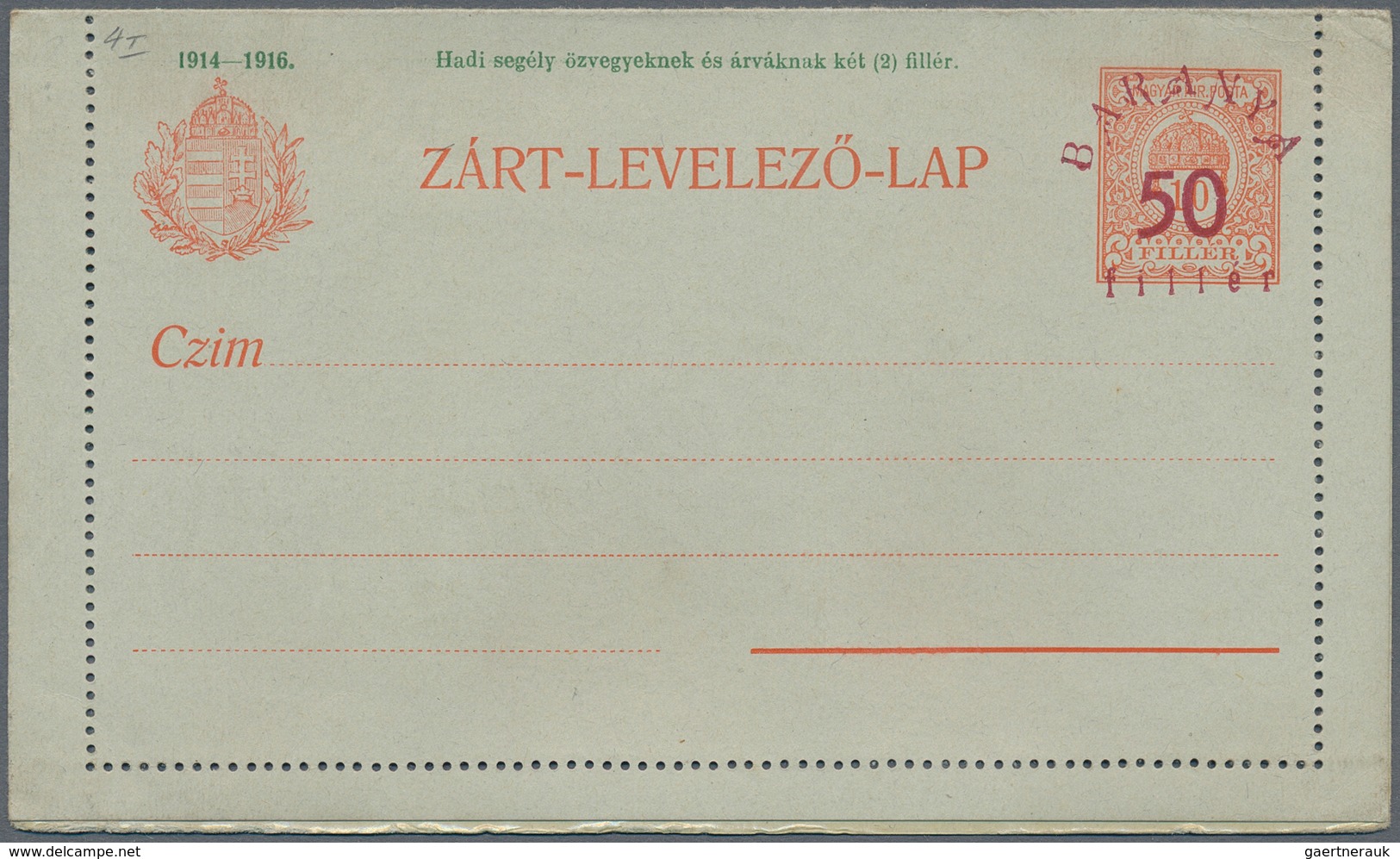 Ungarn - Besetzte Gebiete: Baranya: 1919, 50 F On 10+2 F Red In Type I Unused And Type II Cancelled/ - Baranya