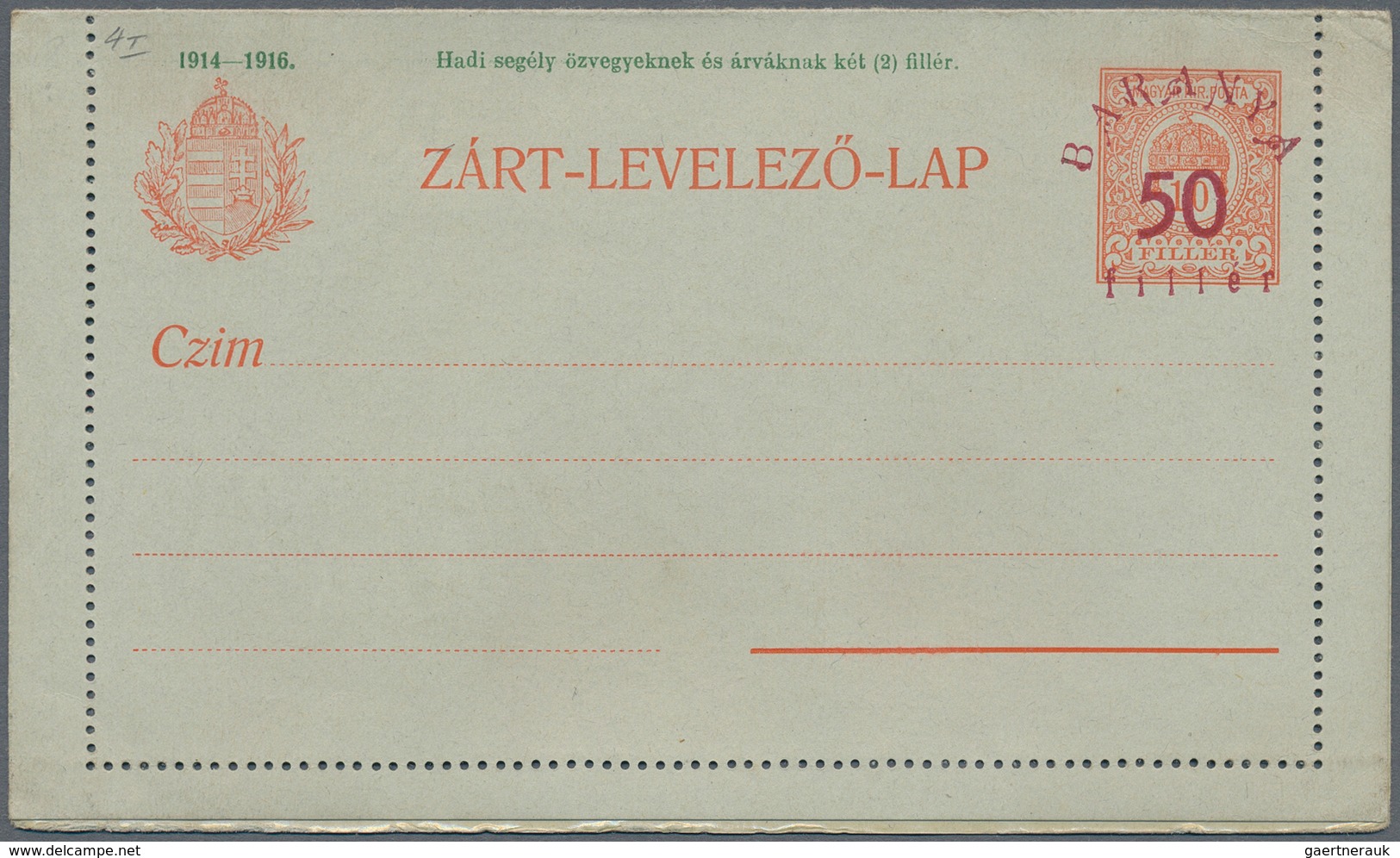 Ungarn - Besetzte Gebiete: Baranya: 1919, 50 F On 10+2 F Red In Type I Unused And Type II Cancelled/ - Baranya