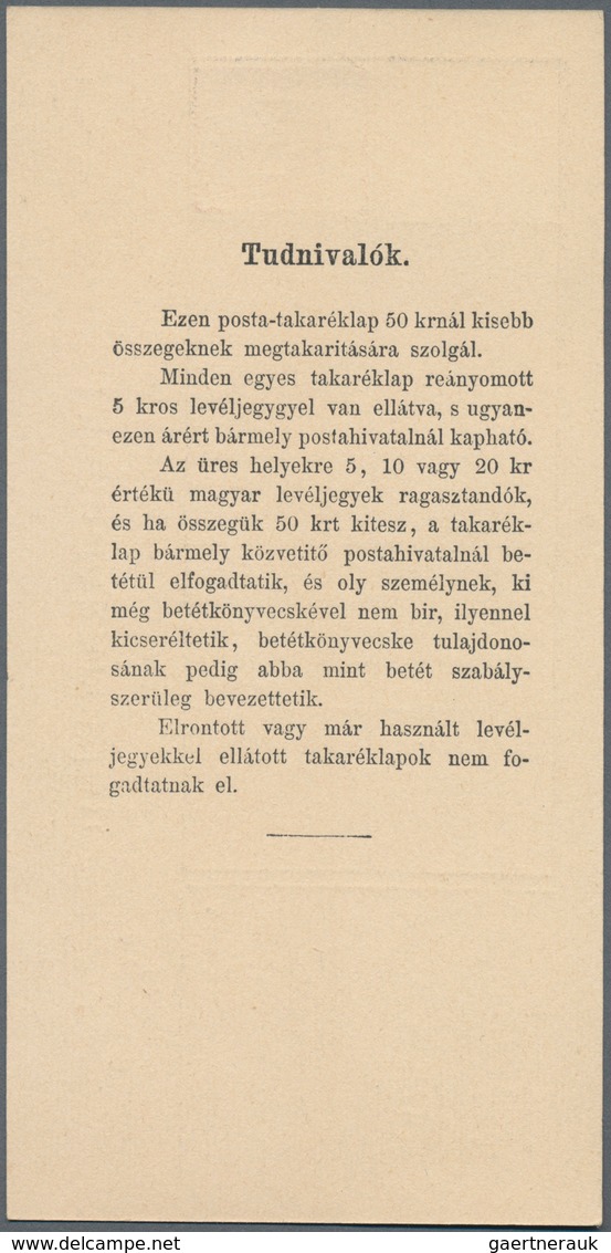 Ungarn - Ganzsachen: 1886/1916, 7 Different Postal Stationery Post Savings Cards 5 F, 10 F Red, 10 F - Postwaardestukken