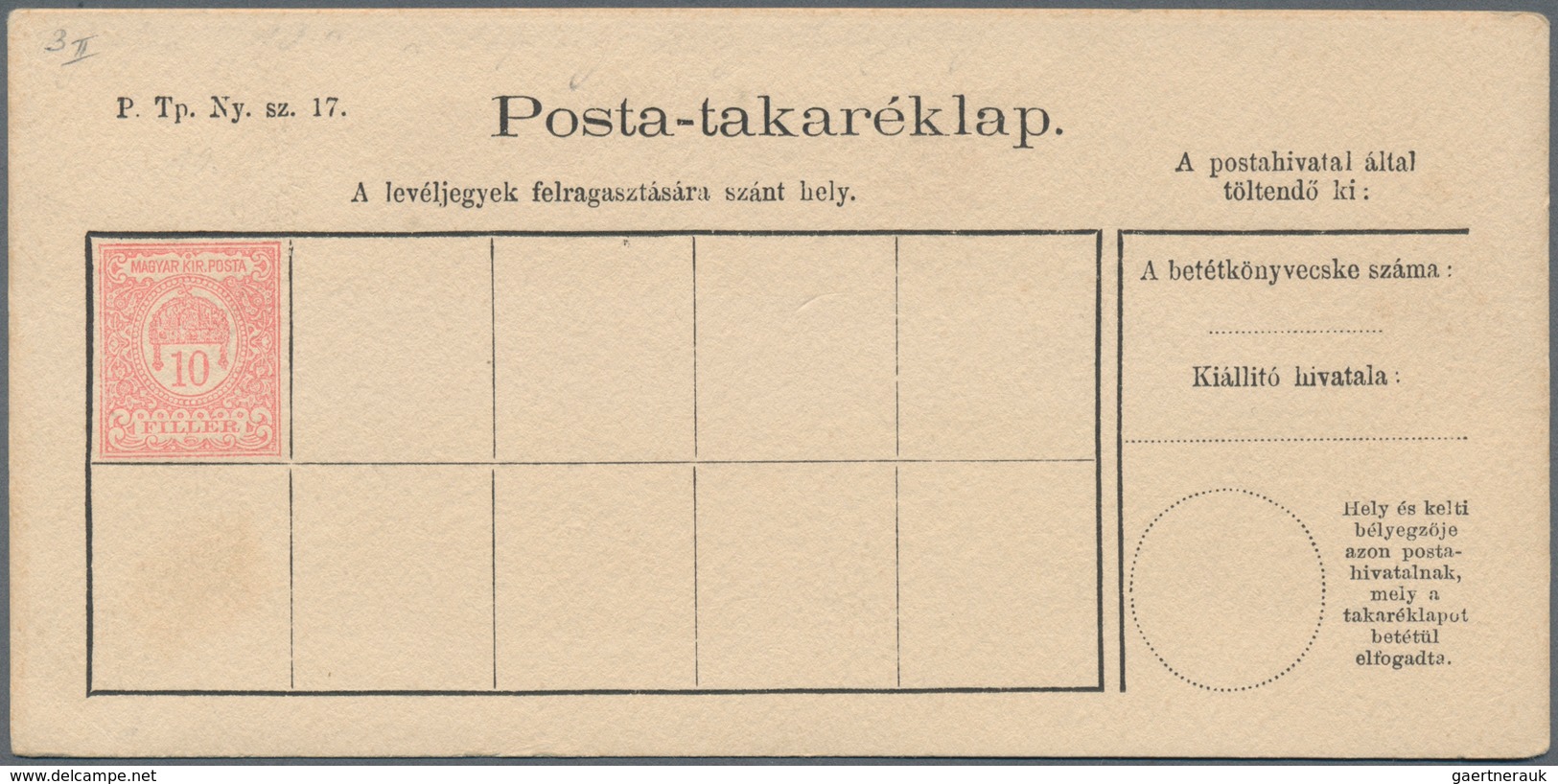 Ungarn - Ganzsachen: 1886/1916, 7 Different Postal Stationery Post Savings Cards 5 F, 10 F Red, 10 F - Postwaardestukken