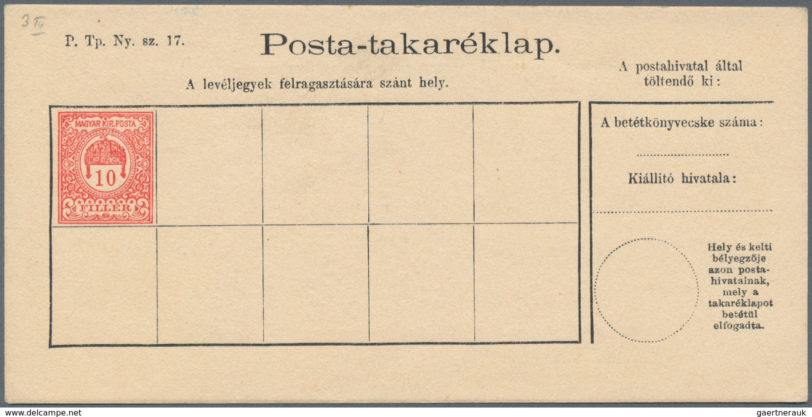 Ungarn - Ganzsachen: 1886/1916, 7 Different Postal Stationery Post Savings Cards 5 F, 10 F Red, 10 F - Ganzsachen