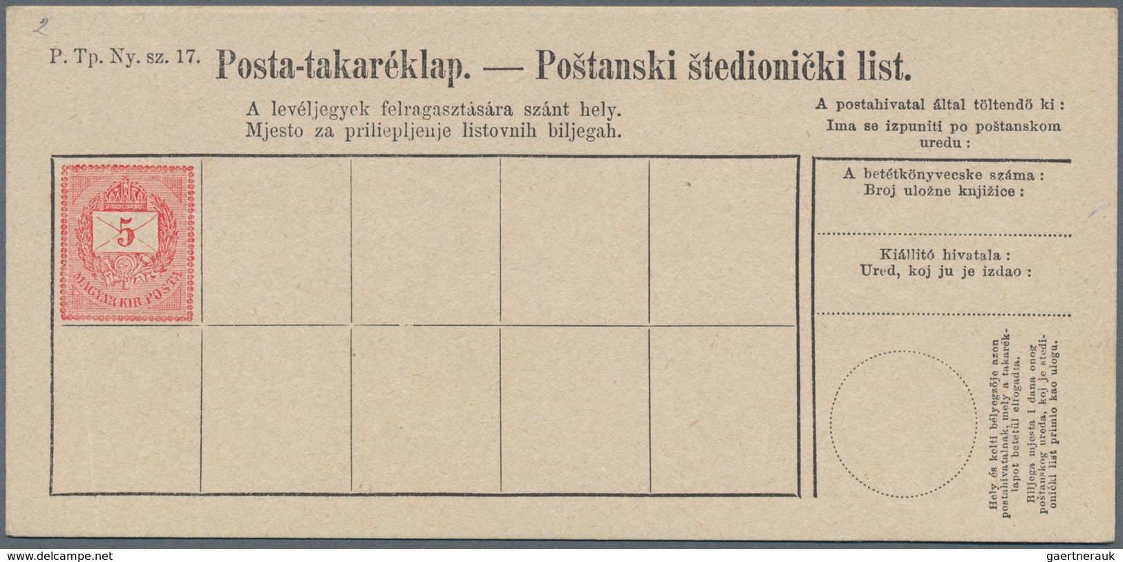 Ungarn - Ganzsachen: 1886/1916, 7 different postal stationery post savings cards 5 f, 10 f red, 10 f