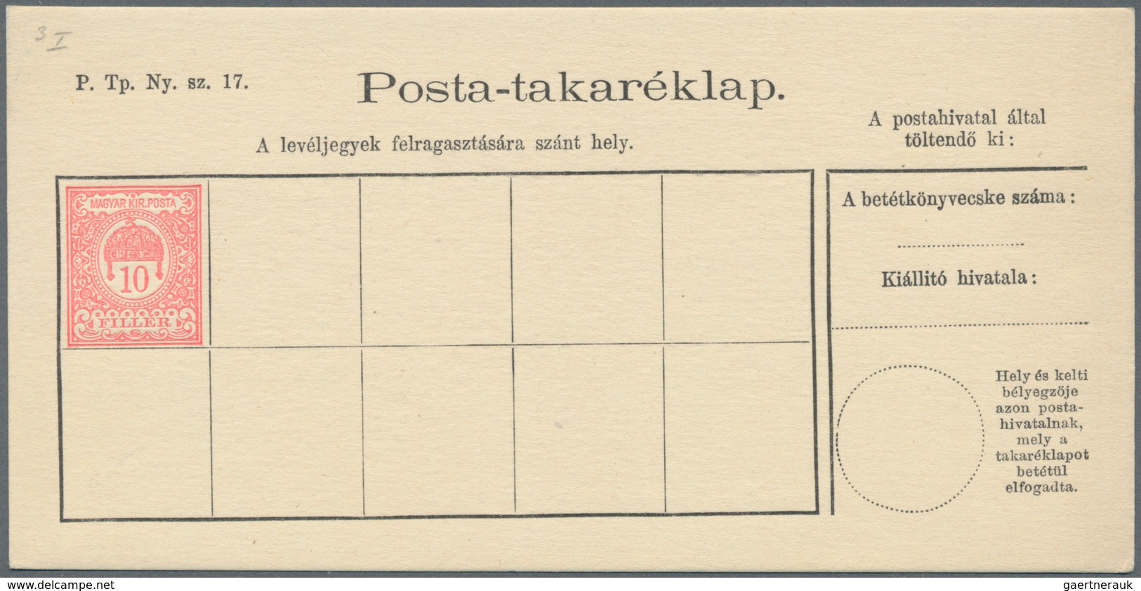 Ungarn - Ganzsachen: 1886/1916, 7 different postal stationery post savings cards 5 f, 10 f red, 10 f